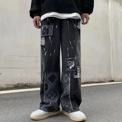 Jean Bandana Patchwork Straight Leg Baggy Jeans Size US 30 / EU 46 - 1 Thumbnail