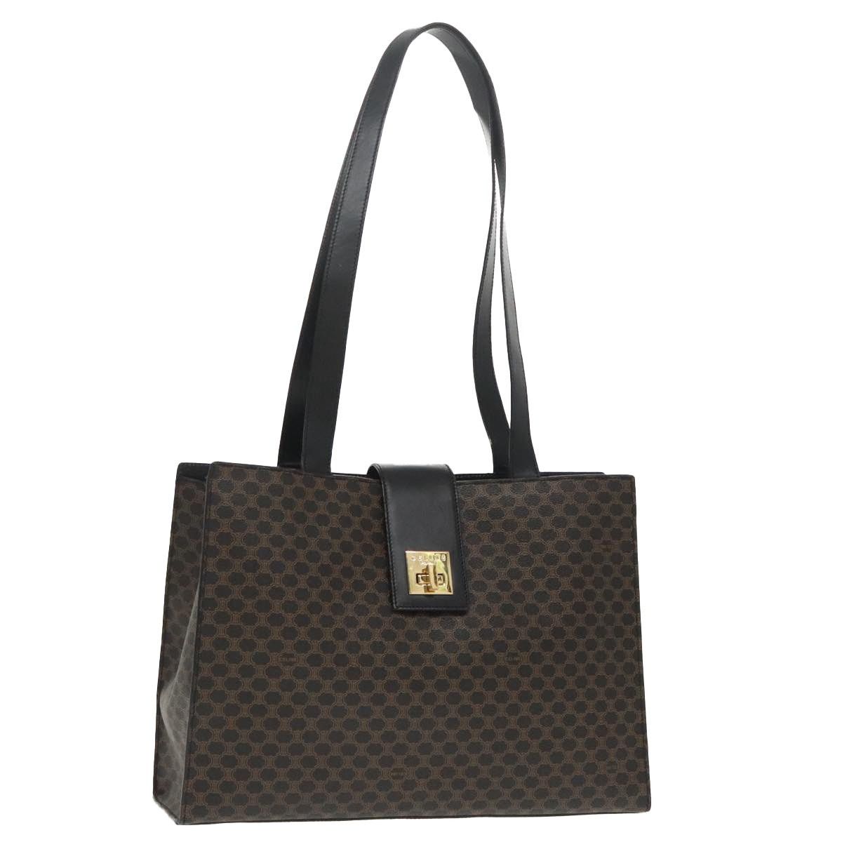 CELINE Macadam Canvas Shoulder Bag Pvc Leather Black Gold