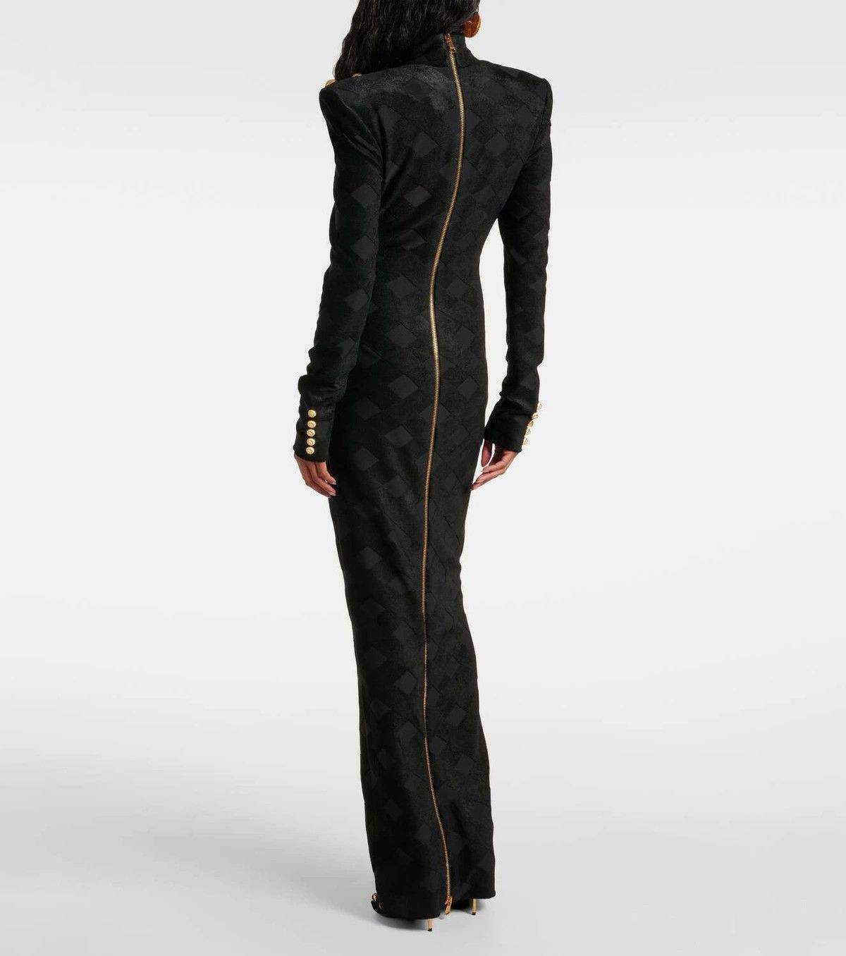 Balmain o1s1wg111025 Gingham Boucle Maxi Dress in Black Size S / US 4 / IT 40 - 3 Thumbnail