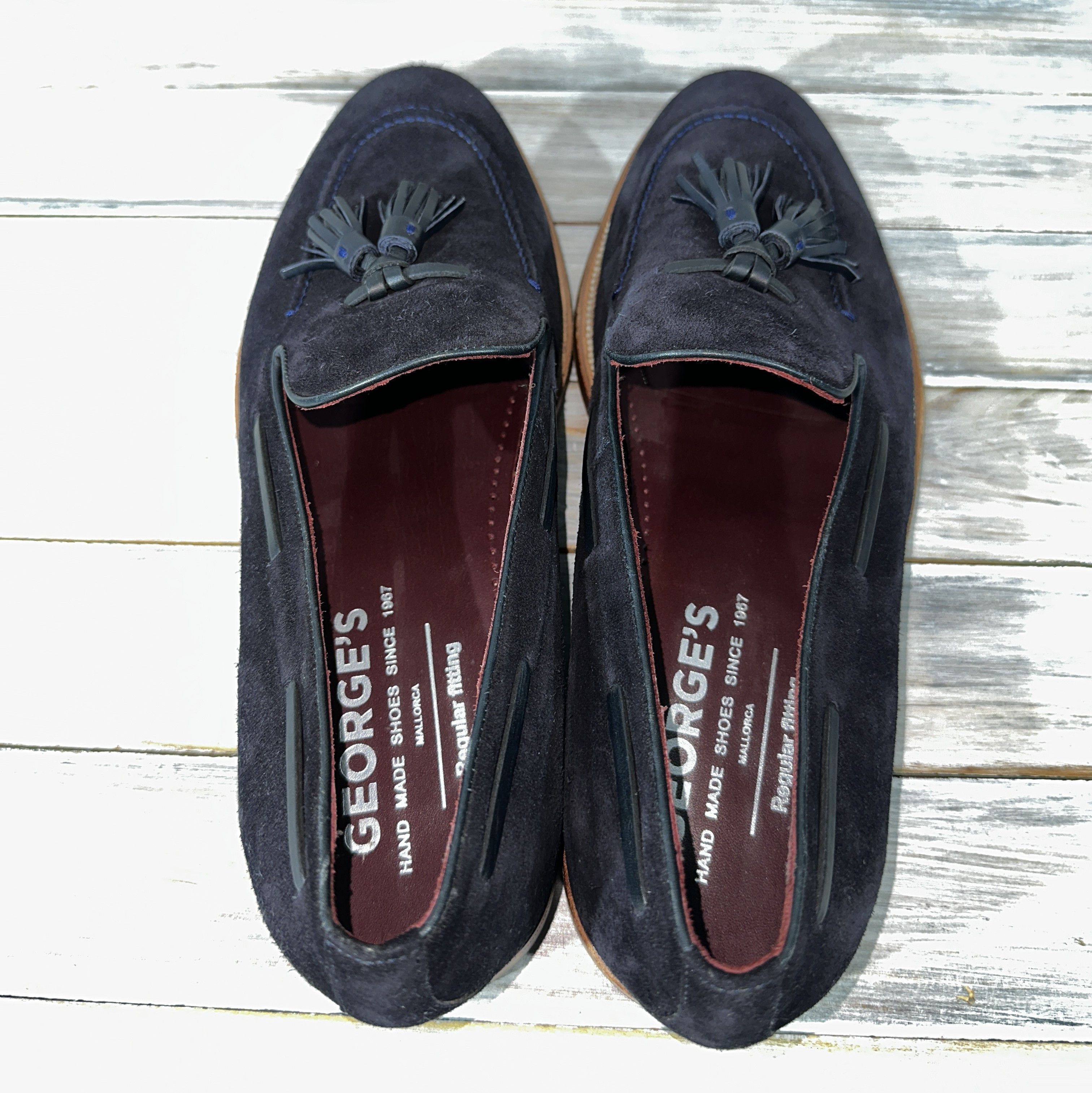 George × Handmade GEORGE'S Mallorca Handmade Tassel Suede Penny Loafers Navy Size US 11 / EU 44 - 10 Thumbnail
