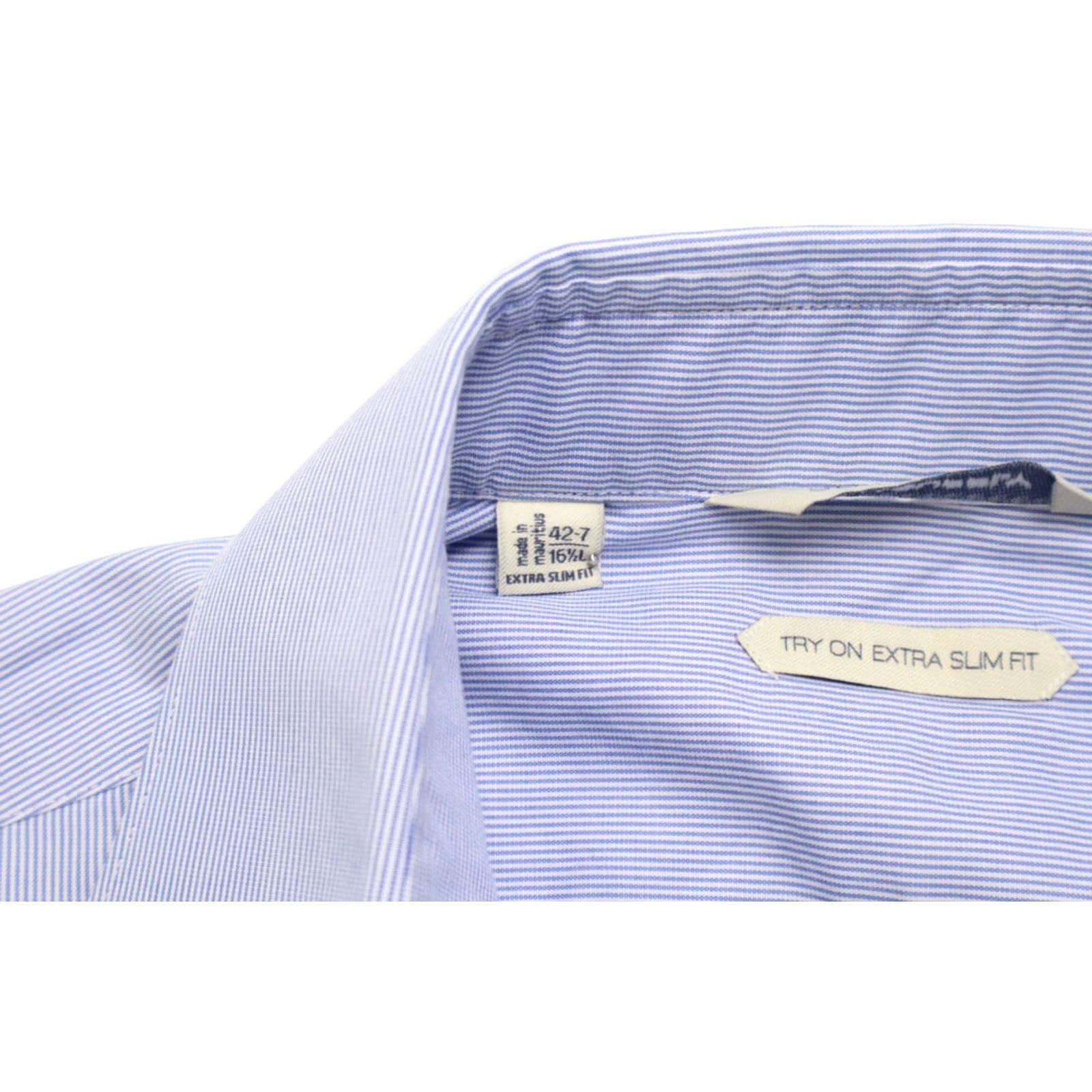 Suitsupply Suitsupply Dress Shirt Men's 42-7 / 16 1/2L Cutaway Neck Extra Slim Fit Blue Pinstripe Formal Shirt Size 42R - 7 Thumbnail