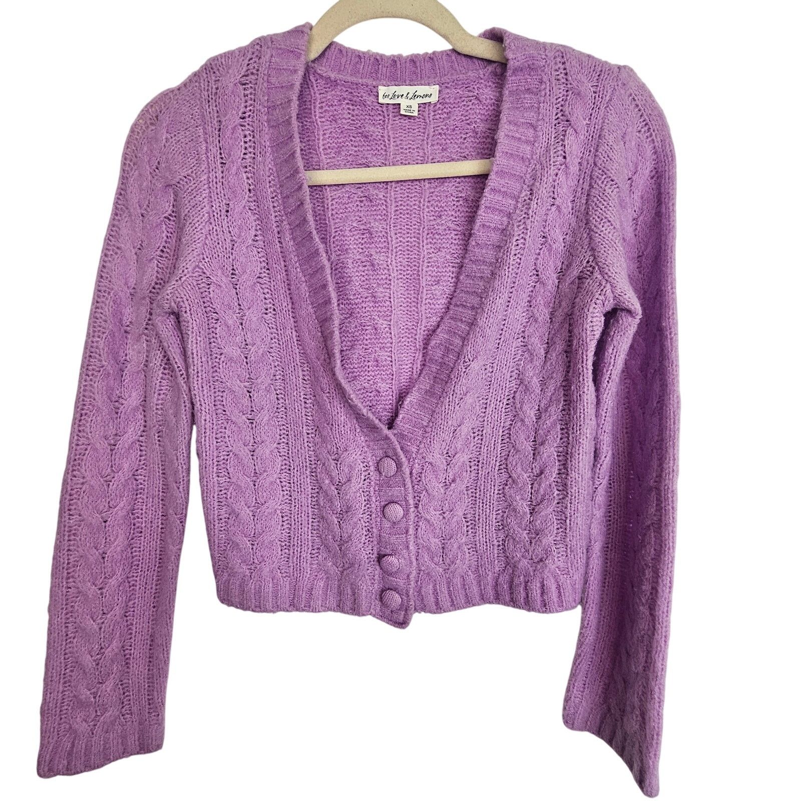 For Love & Lemons For Love & Lemons Billie Cable Knit Cropped Cardigan Sweater Size XS / US 0-2 / IT 36-38 - 2 Thumbnail