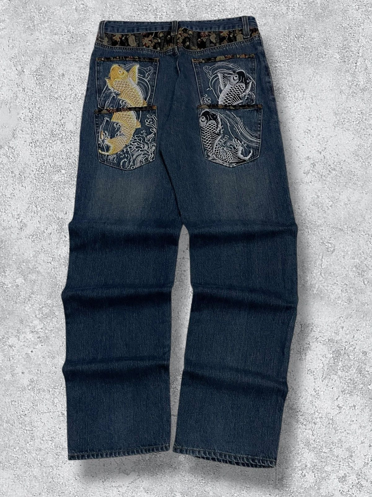Beauty Beast Vintage Japan Designer 90s Karakuri Tamashi Koi Embroidered Size US 32 / EU 48 - 1 Thumbnail