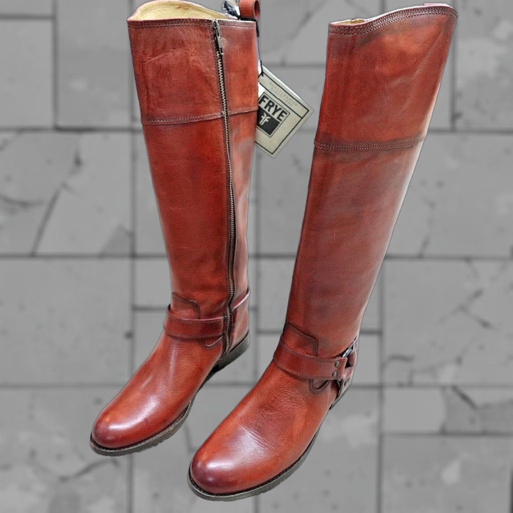 Frye FRYE Boots 9 Brown Melissa Harness Zip Leather Knee High Riding Boot Womens Button Leather Outsole 1990s (if applicable) Mens? Size US 9 / IT 39 - 1 Thumbnail