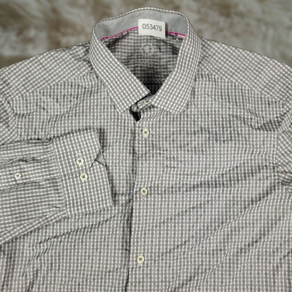 BUGATCHI Bugatchi Uomo Shirt Mens 17.5 Gray Plaid Dress Button Up Long Sleeve Size 46R - 1 Thumbnail