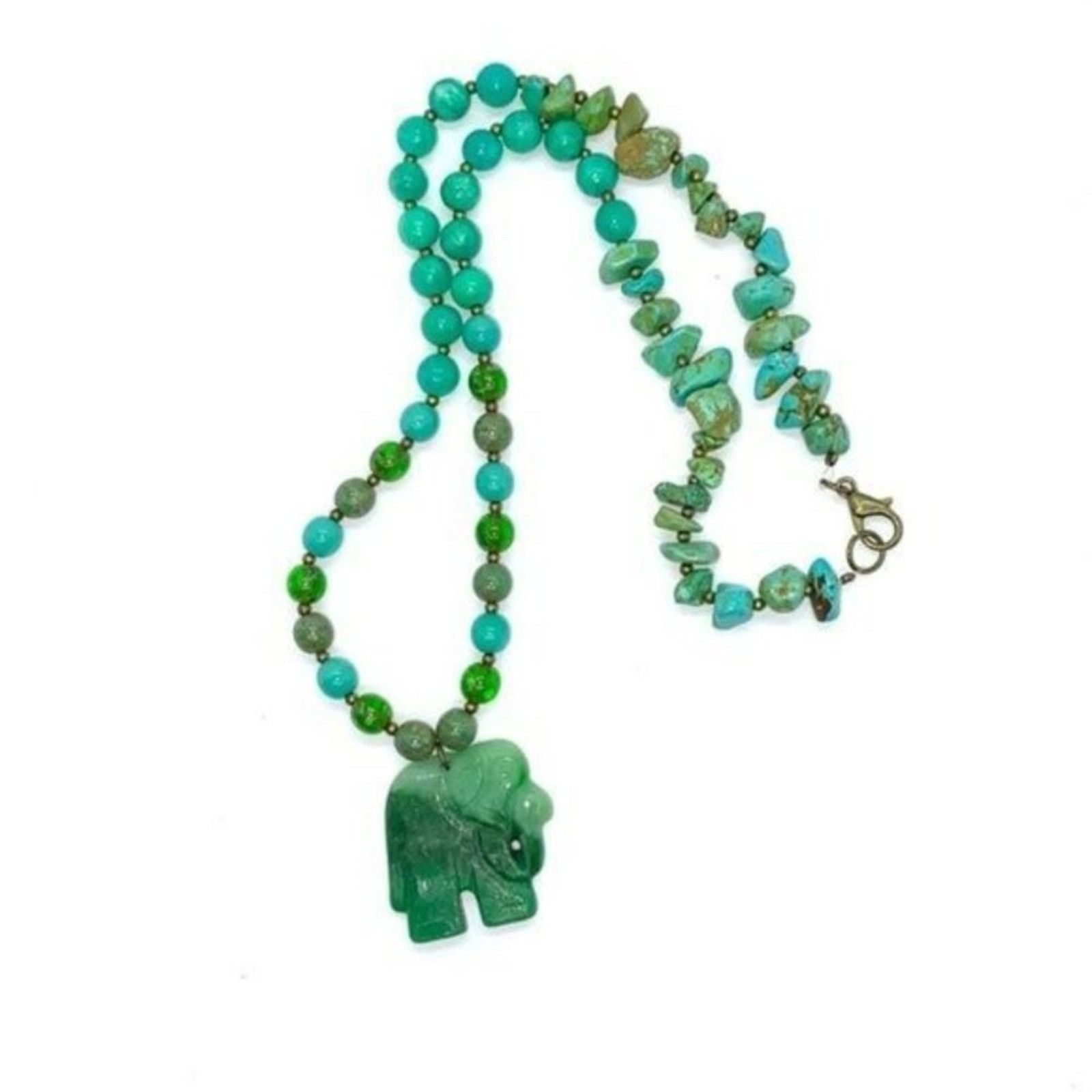 Handmade Handmade Beaded Teal Rocks Green Elephant Necklace Size ONE SIZE - 10 Thumbnail