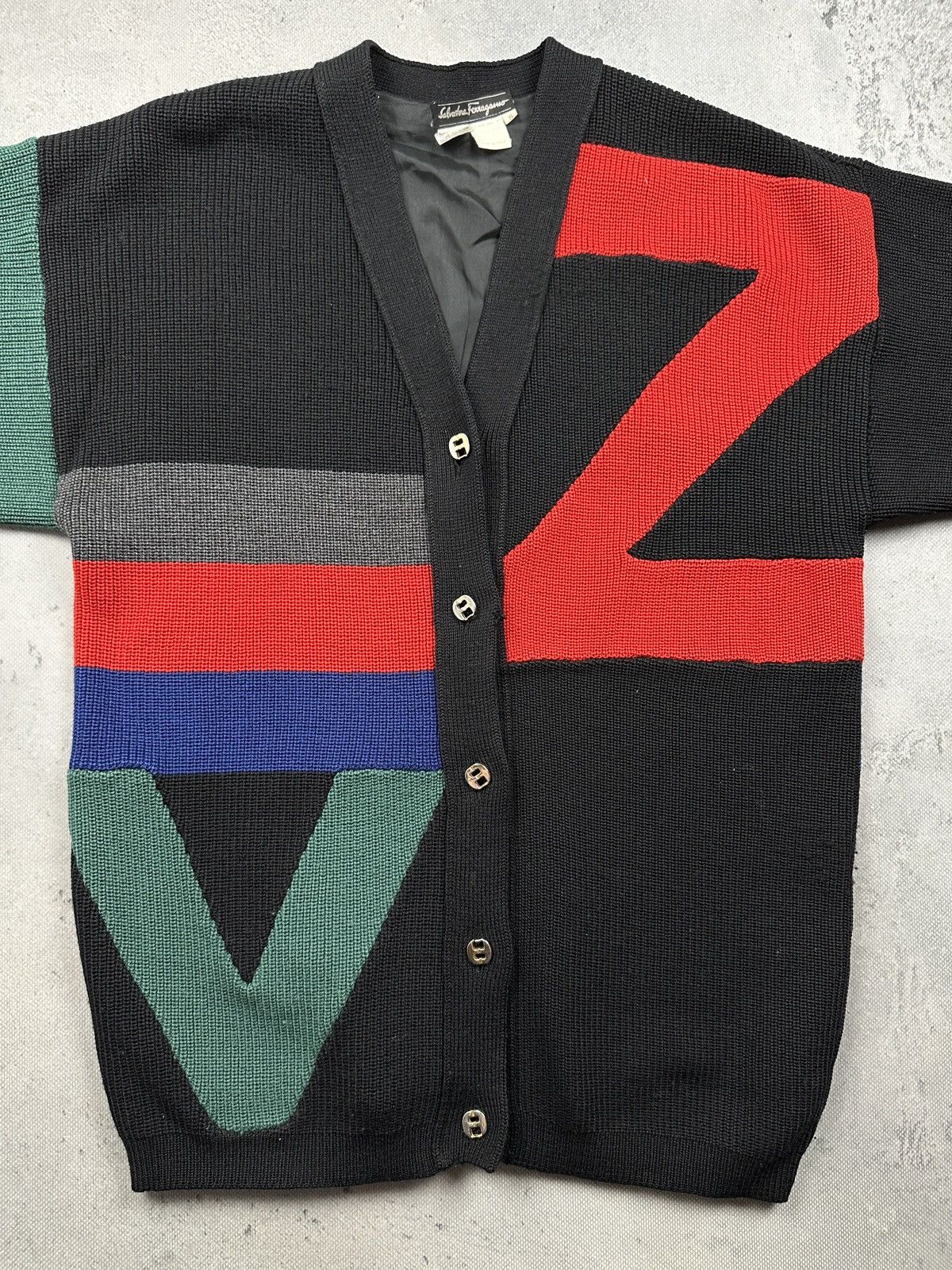 Salvatore Ferragamo Salvatore Ferragamo Geometric Wool Cardigan Archive Italy Size S / US 4 / IT 40 - 13 Thumbnail