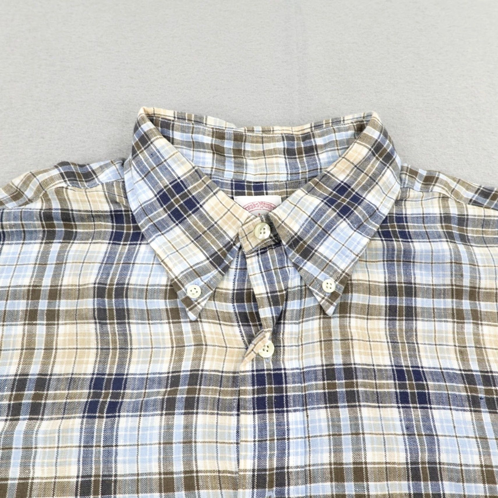 Brooks Brothers Brooks Brothers Shirt Mens Large Blue Brown Plaid Button up Linen Long Sleeve Size US L / EU 52-54 / 3 - 2 Thumbnail