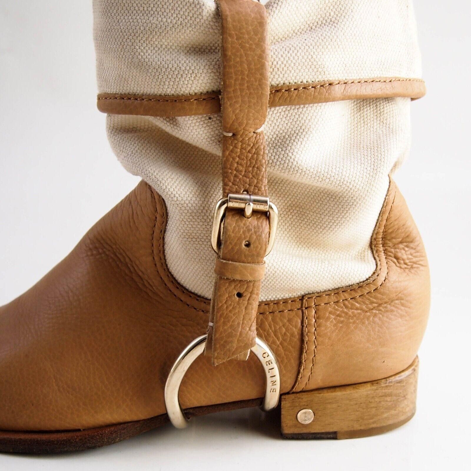 Celine Celine Slouch Equestrian Boots Leather Canvas US 7 EU 37 C Size US 7 / IT 37 - 2 Thumbnail
