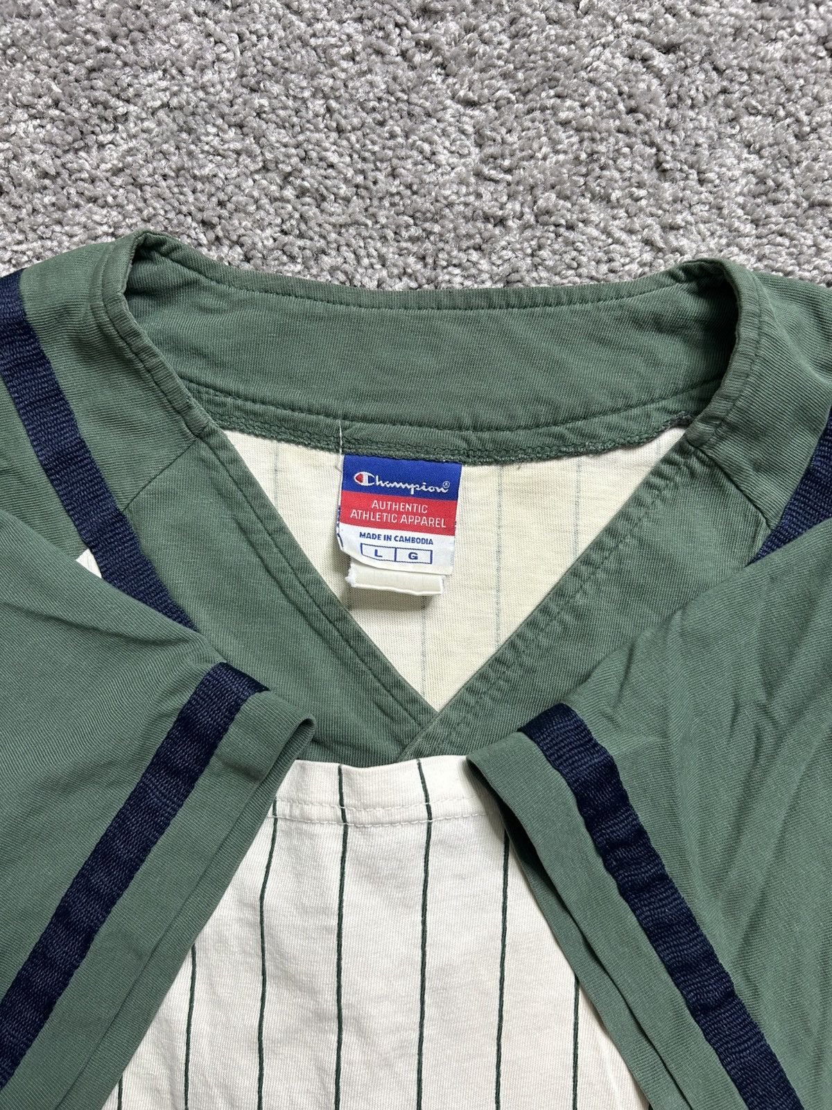 Champion × Vintage Vintage Y2K Champion Baseball Striped Tri Tone Shirt Jersey Size US L / EU 52-54 / 3 - 3 Thumbnail