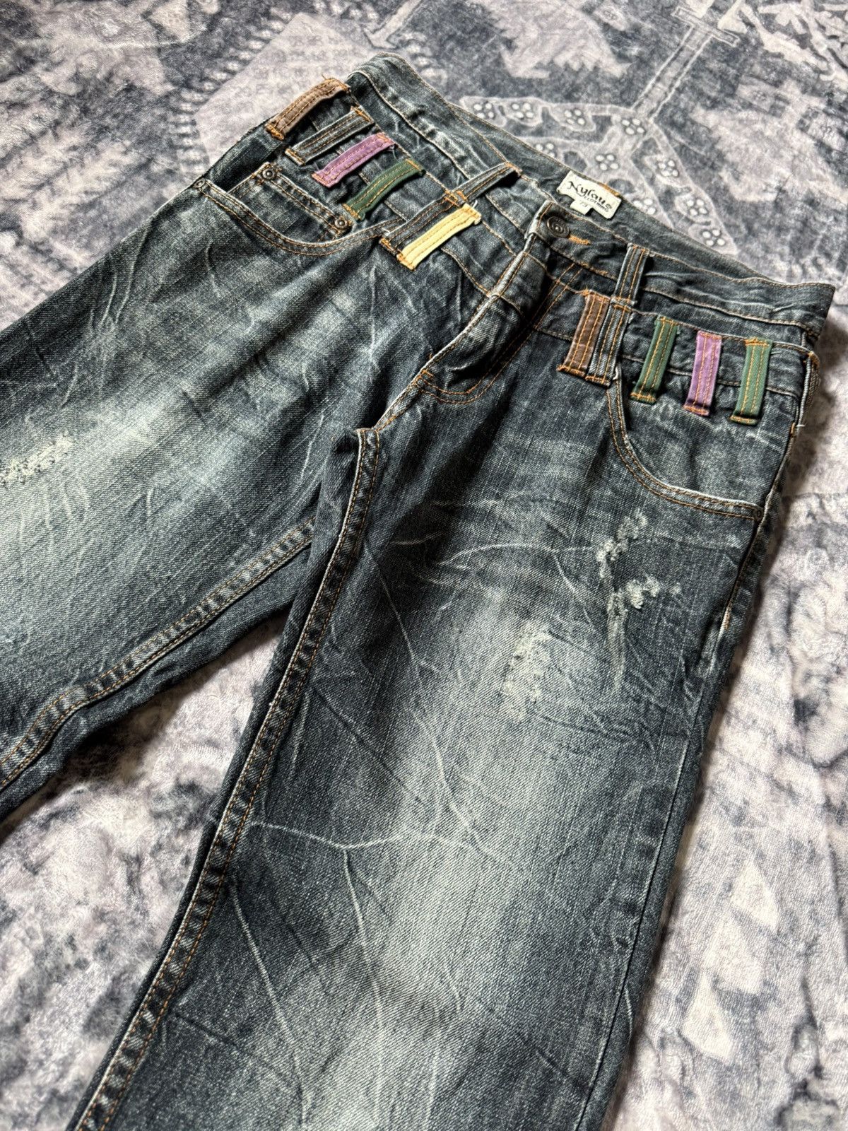 Japanese Brand × LOWBOX × Tete Homme Nylaus Japan Cut And Sew Double Waist Shadow Wash Jeans Size US 30 / EU 46 - 3 Thumbnail