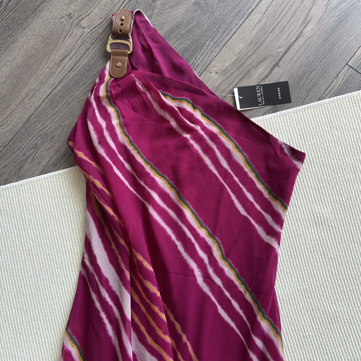 Lauren Ralph Lauren LAUREN RALPH LAUREN Striped One-Shoulder Georgette Dress Size L / US 10 / IT 46 - 2 Thumbnail