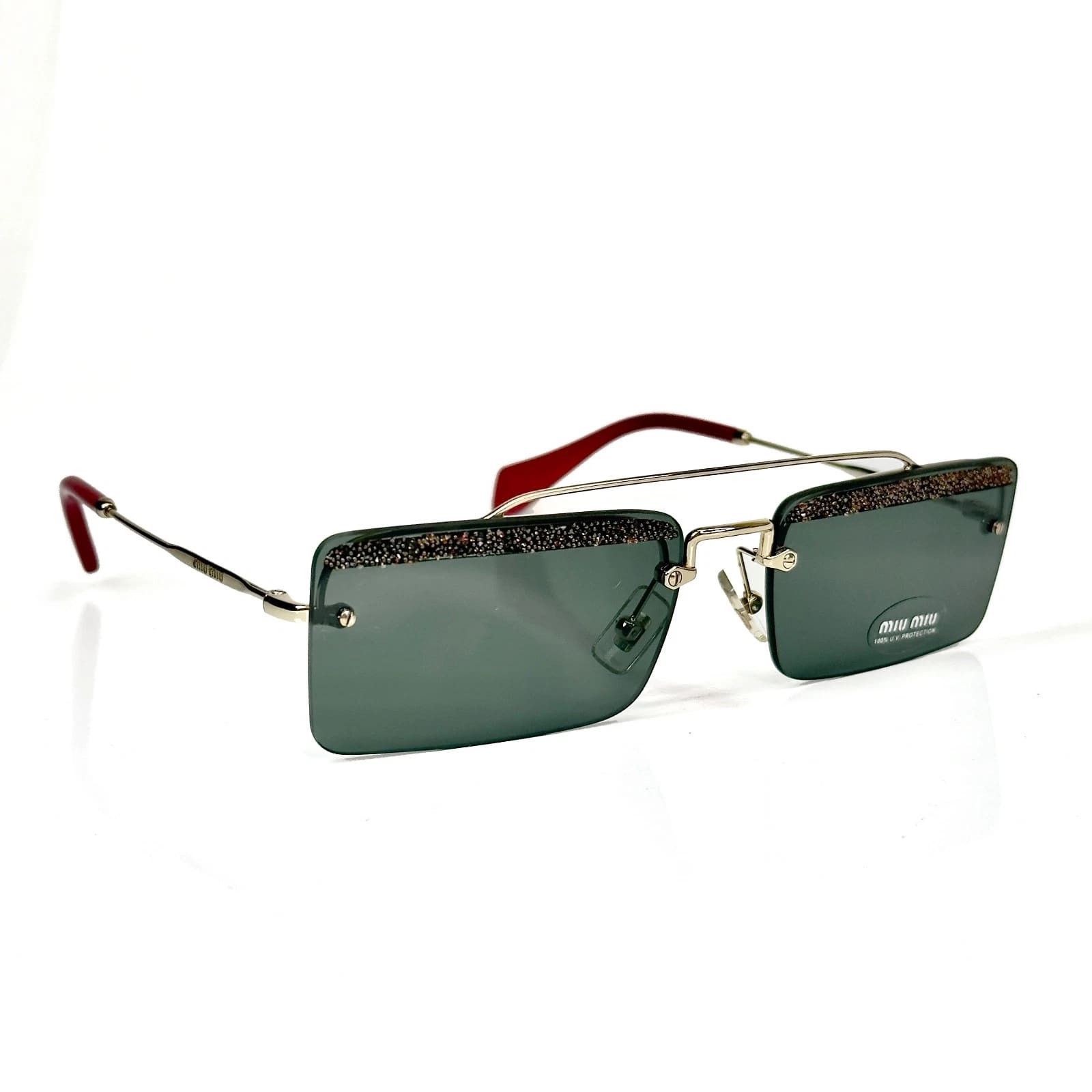 MIU MIU 59T SOCIETE MU59TS Green Silver Square Sunglasses