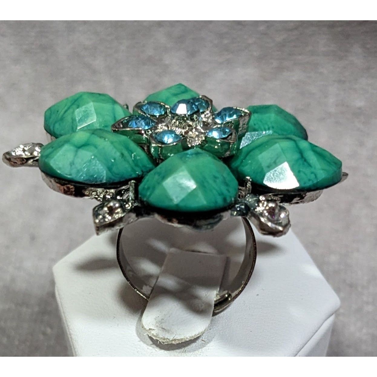 Other Fairycore Floral Glam Green And Silver Tone Adjustable Ring Size ONE SIZE - 4 Thumbnail