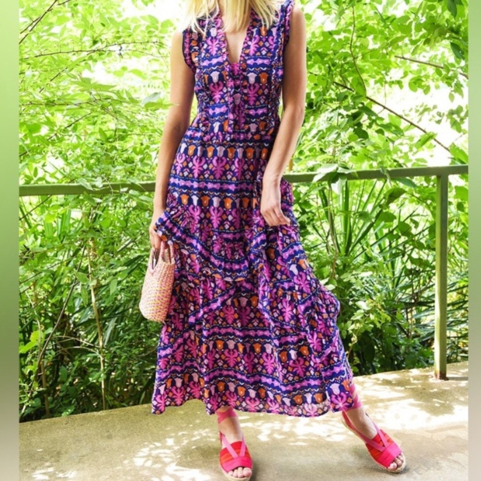 Banjanan Banjanan $350 Donna Midi Dress In Edwardian Tile XS EUC Size XS / US 0-2 / IT 36-38 - 4 Thumbnail
