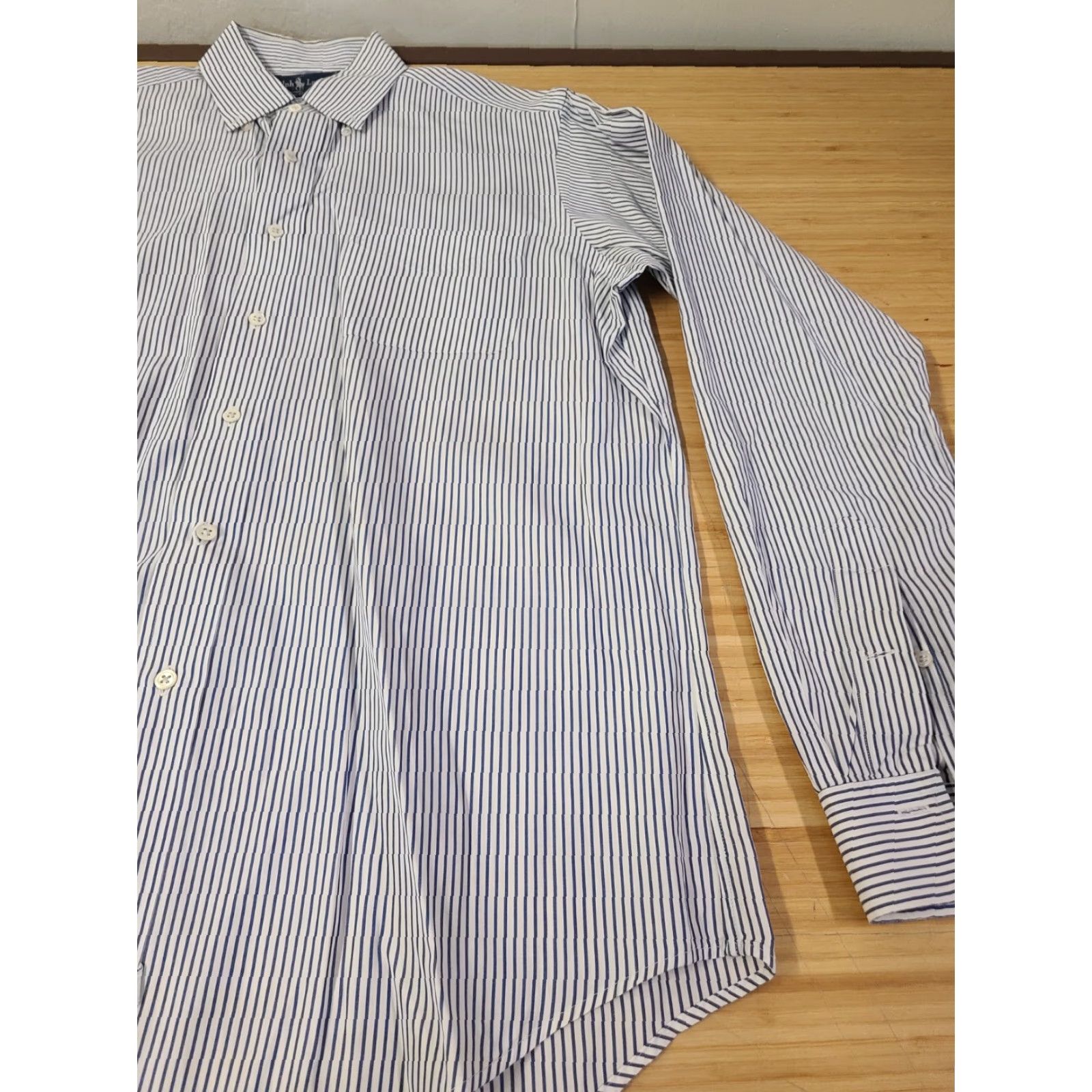 Polo Ralph Lauren Ralph Lauren Shirt Mens 15.5 Blue White Stripes Button-Up Long Sleeve Casual Formal Party/Cocktail Travel Gross? Size US L / EU 52-54 / 3 - 2 Thumbnail