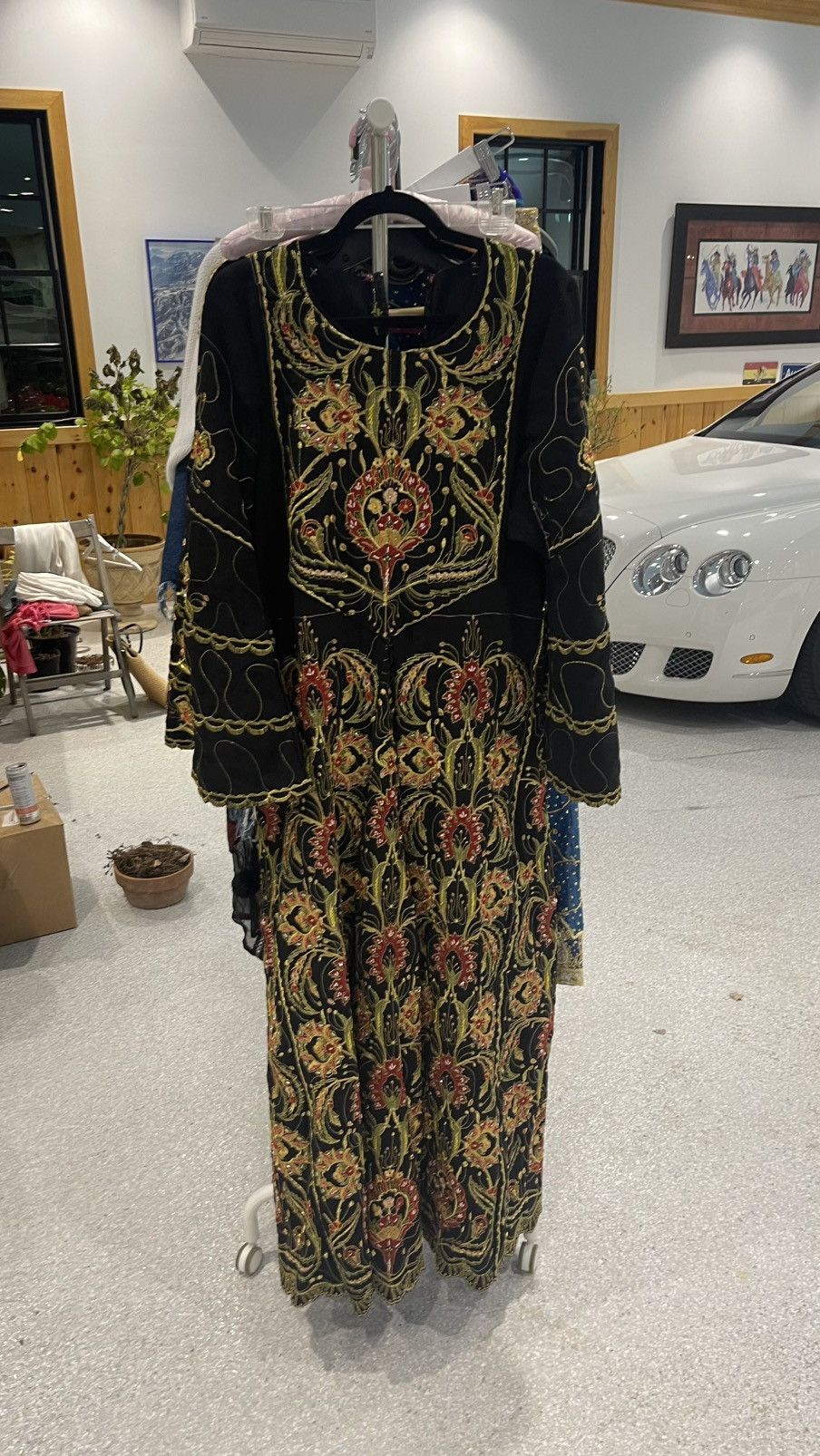 Vintage Embellished full length sequin embroidered floral gown Size L / US 10 / IT 46 - 2 Thumbnail