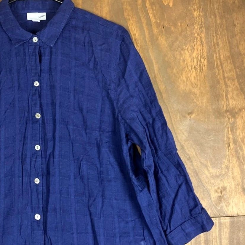 J. Jill J Jill Womens Blouse Blue Collared Button Front 3/4 Sleeve Tunic Large Shirt Womens Casual Workwear Classic/Fitted Sleeve Button-Up Neckline Collared Size L / US 10 / IT 46 - 5 Thumbnail