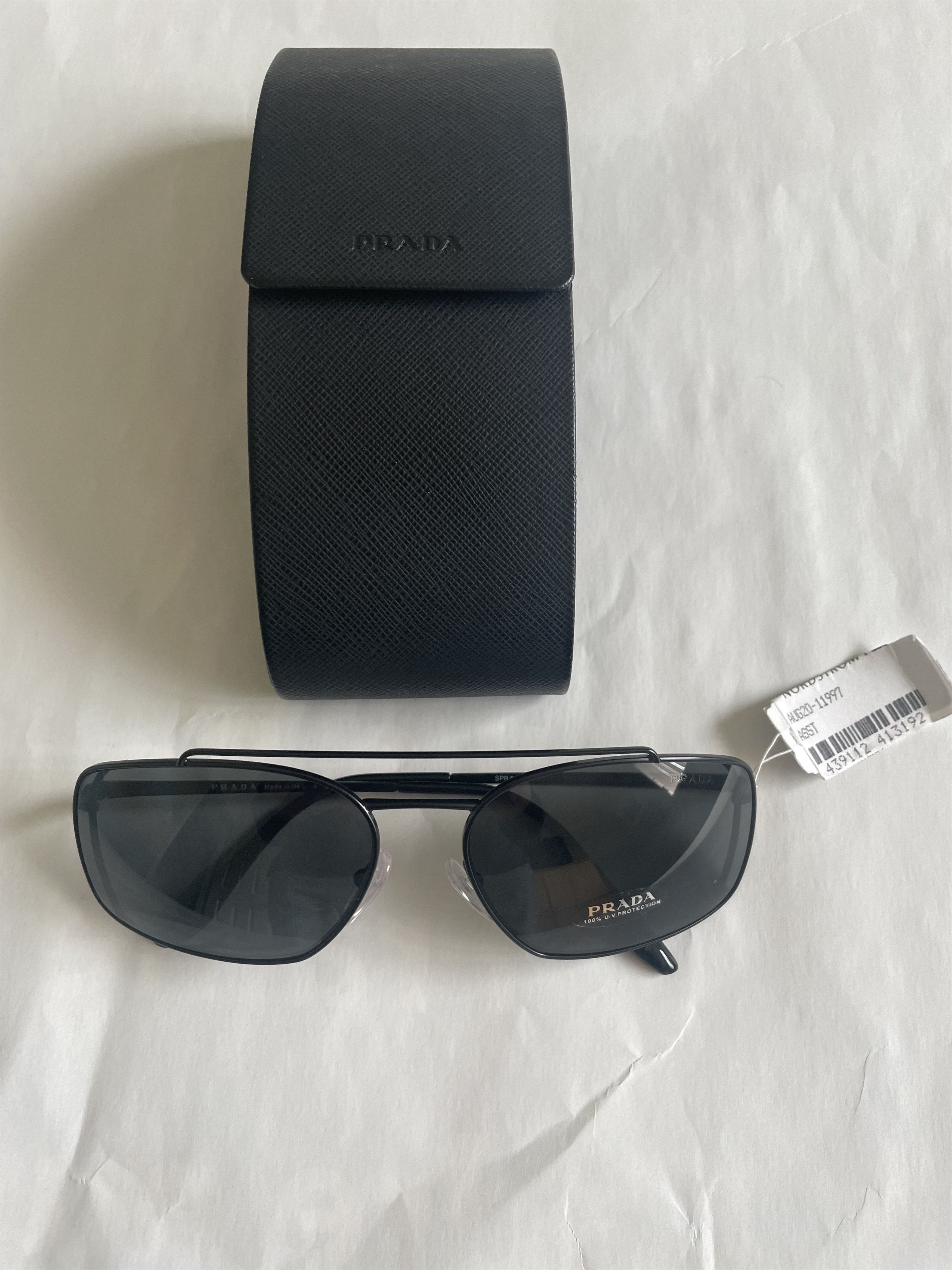 Prada Prada SPR 64V 1BO-1A1 Rectangular Black/Gray Lens Sunglasses Size ONE SIZE - 3 Thumbnail