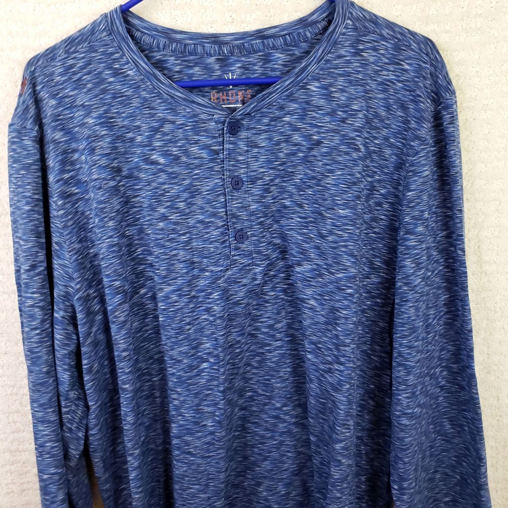 Rhone Rhone Mens XXL Blue Long Sleeve Henley Shirt 94% Pima Cotton 6% Spandex Heathered Size US XXL / EU 58 / 5 - 2 Thumbnail