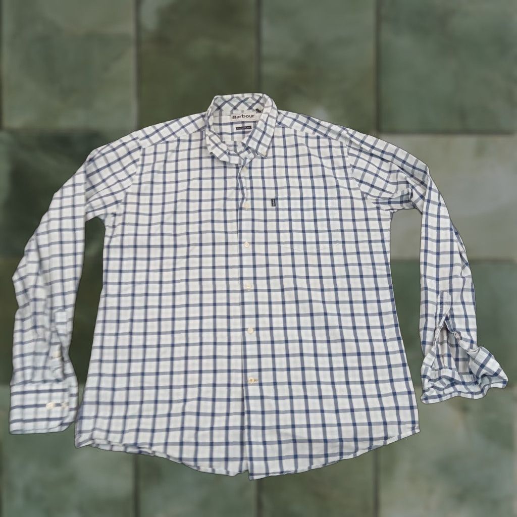 Barbour VINTAGE No (skip) Barbour Shirt Mens M Blue Plaid Button-Up Long Sleeve Tailored Fit Size US M / EU 48-50 / 2 - 1 Thumbnail
