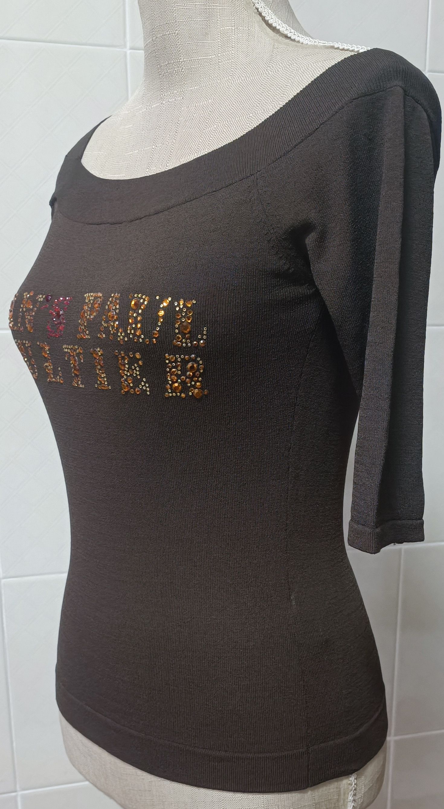 Jean Paul Gaultier Chocolate brown top with yellow and red rhinestones Size S / US 4 / IT 40 - 14 Thumbnail