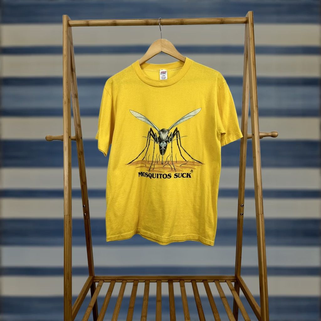Jerzees VTG 80s Mosquitos Suck Big Graphic Bug Entomology Single Stitch T-Shirt Size L Mens Yellow Size US L / EU 52-54 / 3 - 1 Thumbnail