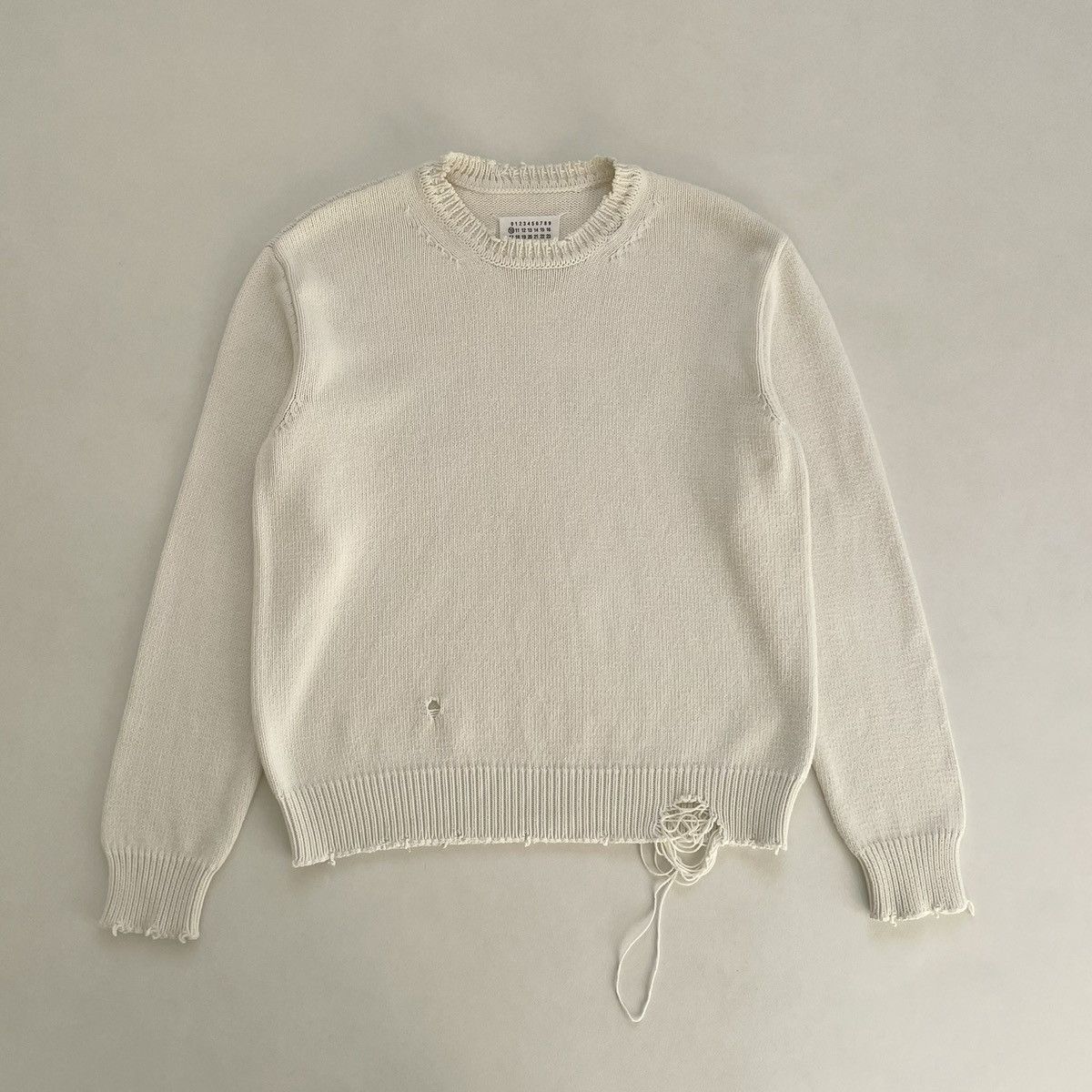 Maison Margiela S/S 19 Cream Destroyed Cotton Sweater Size US M / EU 48-50 / 2 - 2 Thumbnail