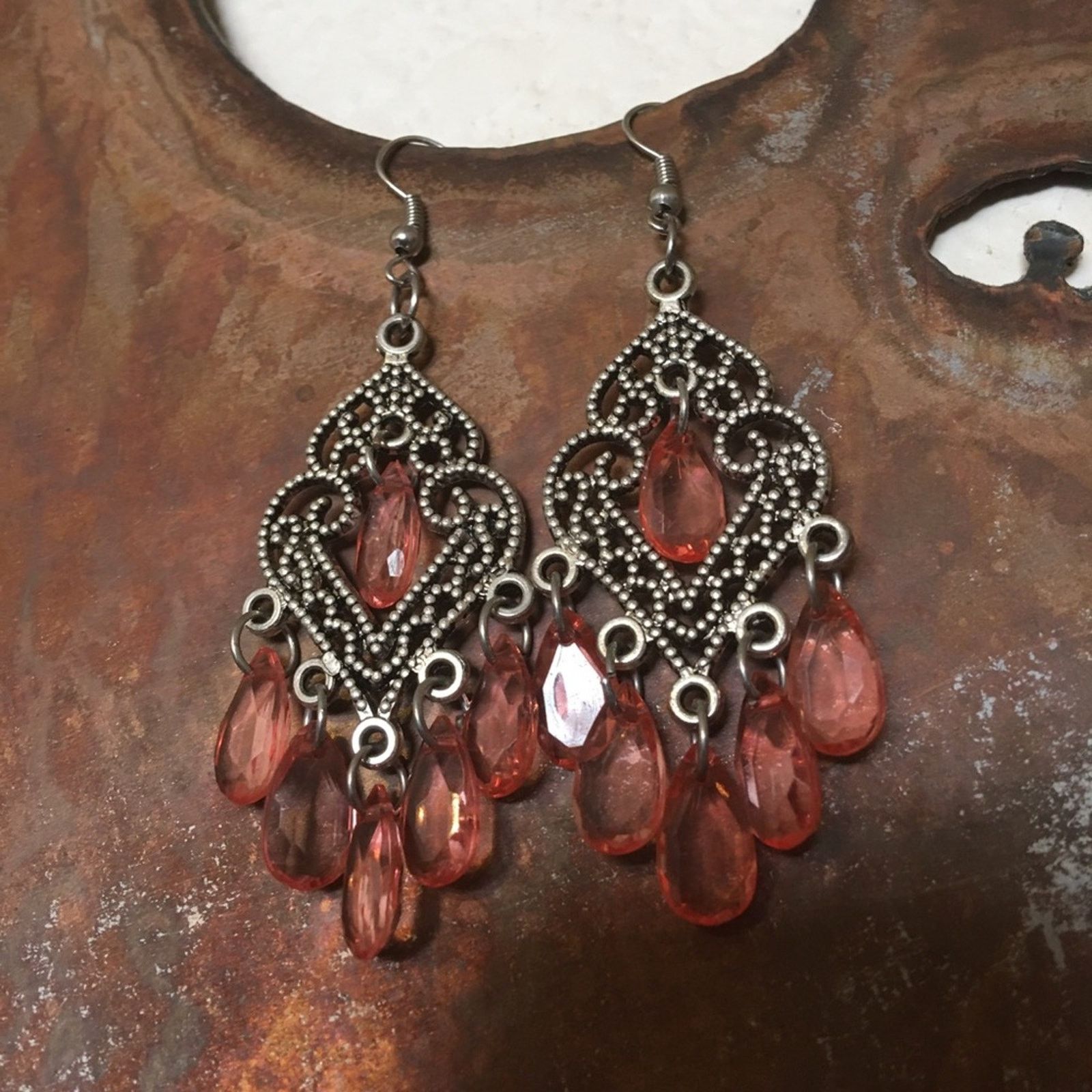 Jewelry Pink Crystal Chandelier Fish Hook Earrings, Women's