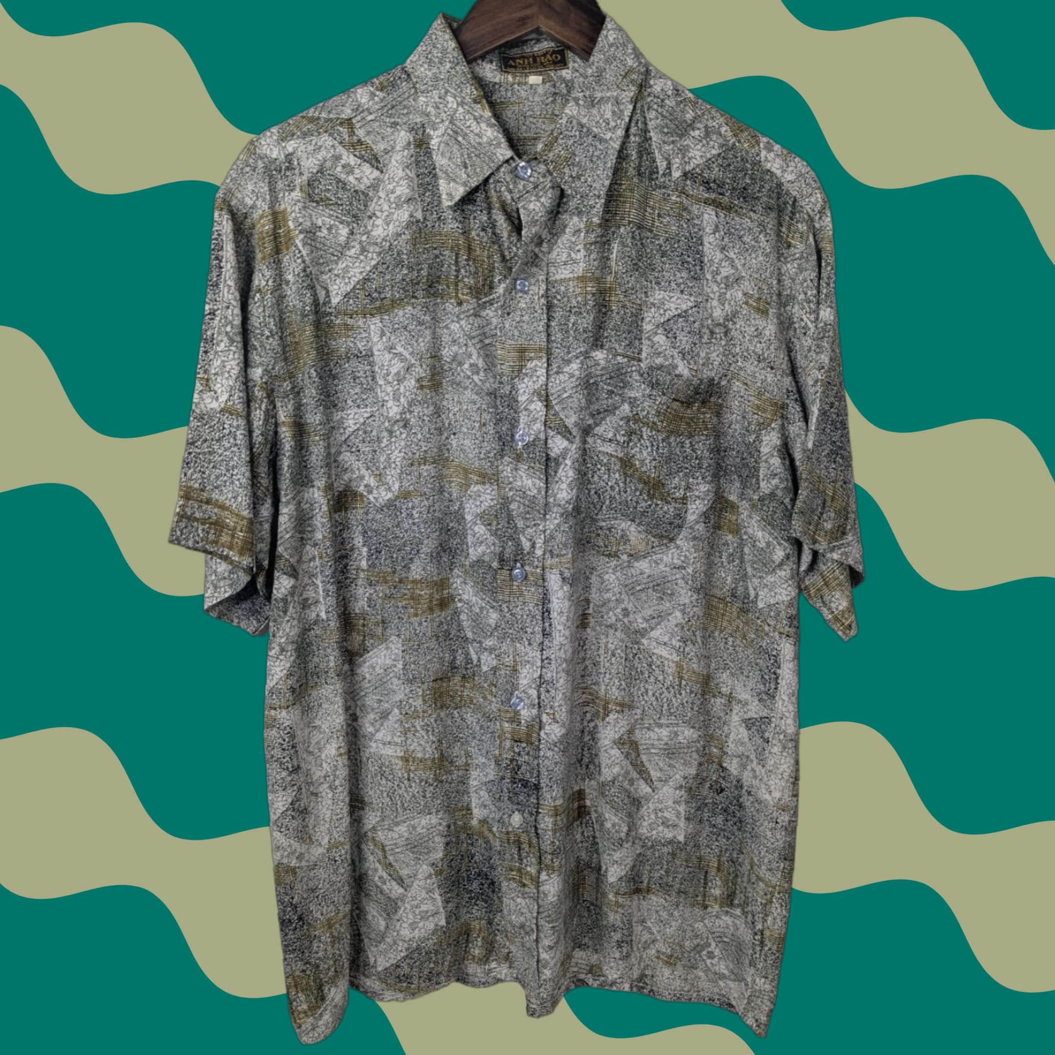 Vintage ANH BAO Silk Button Shirt Short Sleeve Abstract Geometic Size Mens L Beachy Shirt (Button-Up) Casual Workwear Size US L / EU 52-54 / 3 - 1 Thumbnail