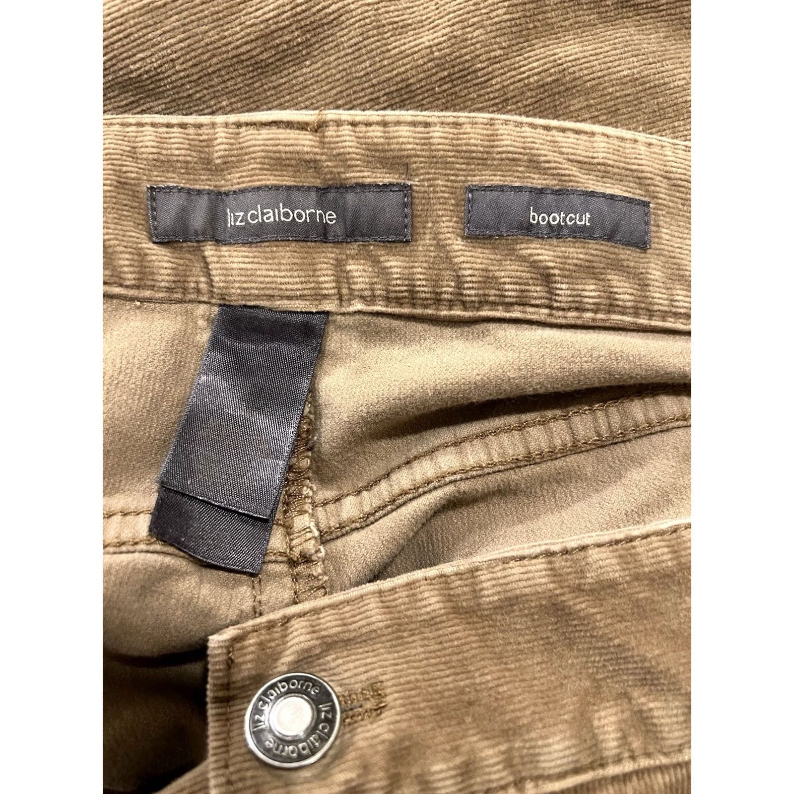 Liz Claiborne Womens Liz Claiborne Bootcut Corduroy Pants Brown Khaki Tan 36X28 Regular Stretch Inseam 28 | 16 EU 16 Size 38" / US 16 / IT 52 - 7 Thumbnail