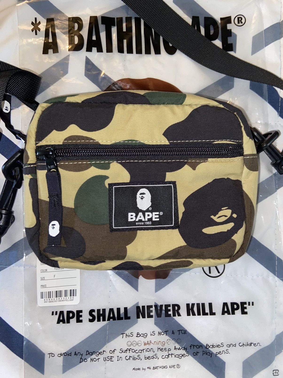 image of Bape Cordura 1St Camo Mini Shoulder Bag in Yellow, Men's