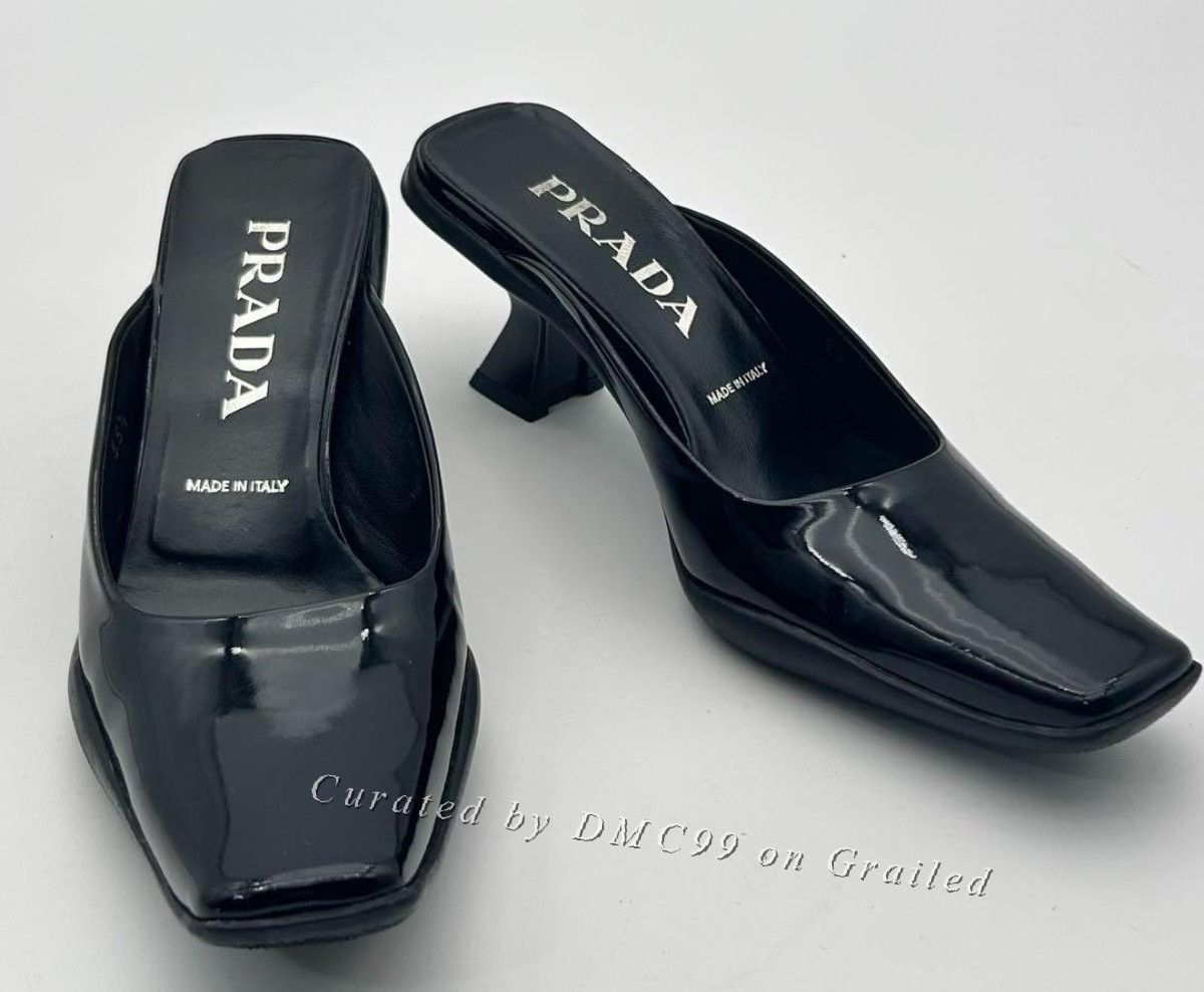 Prada × Vintage Prada Vintage Square Toe Patent Leather Mules