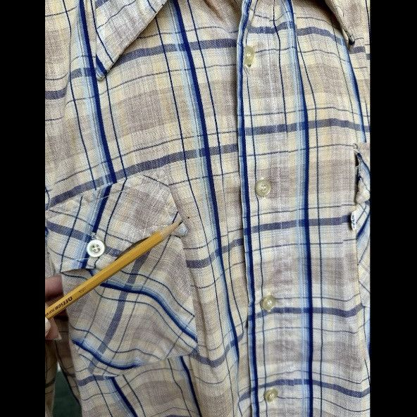 Levi's × Levi's Vintage Clothing × Vintage VINTAGE 1970s LEVI'S SHIRT BUTTON FRONT TAN BLUE PLAID XL Size US XL / EU 56 / 4 - 4 Thumbnail