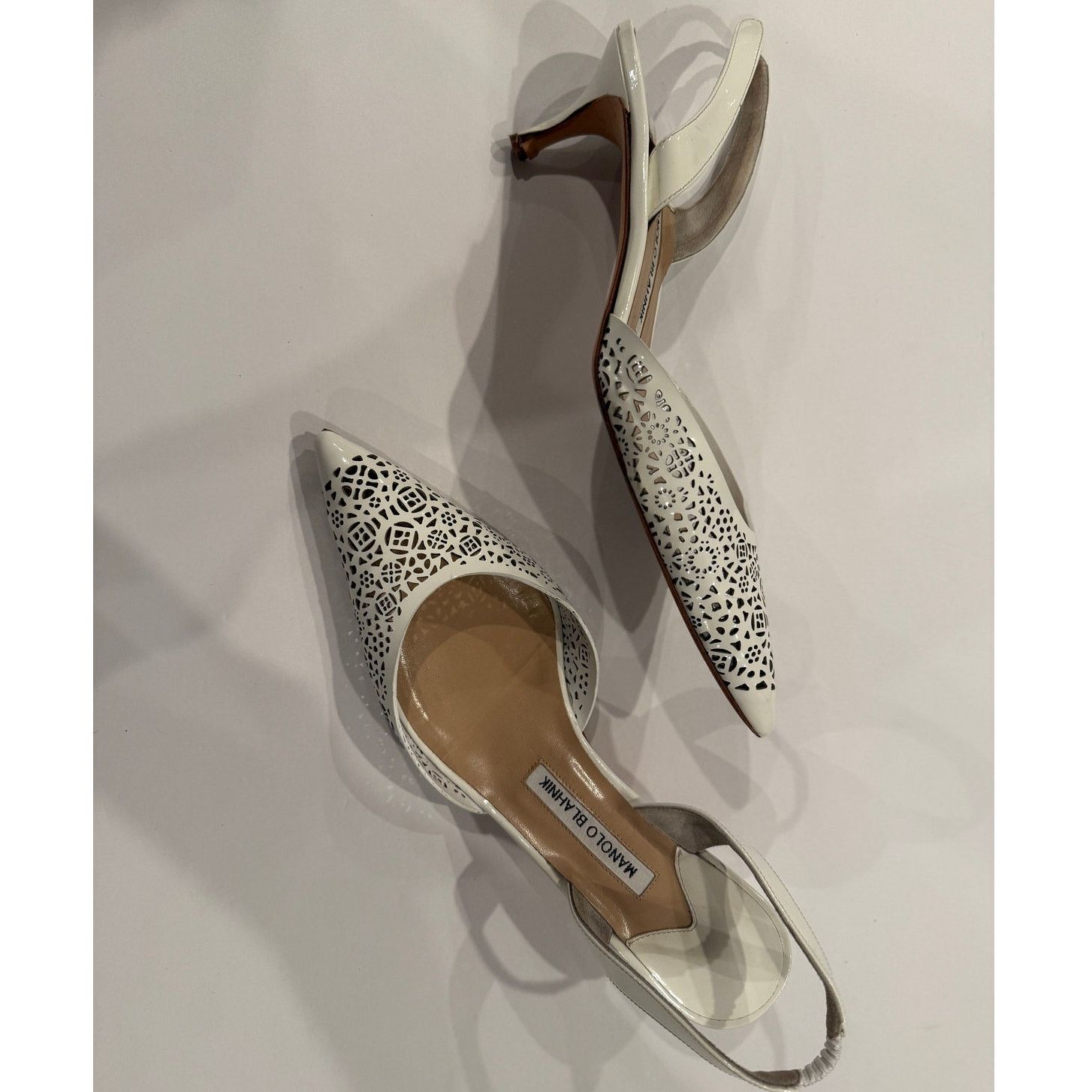 Manolo Blahnik Manolo Blahnik Carolyne White Leather Vintage Slingback 41 Size US 11 / IT 41 - 3 Thumbnail