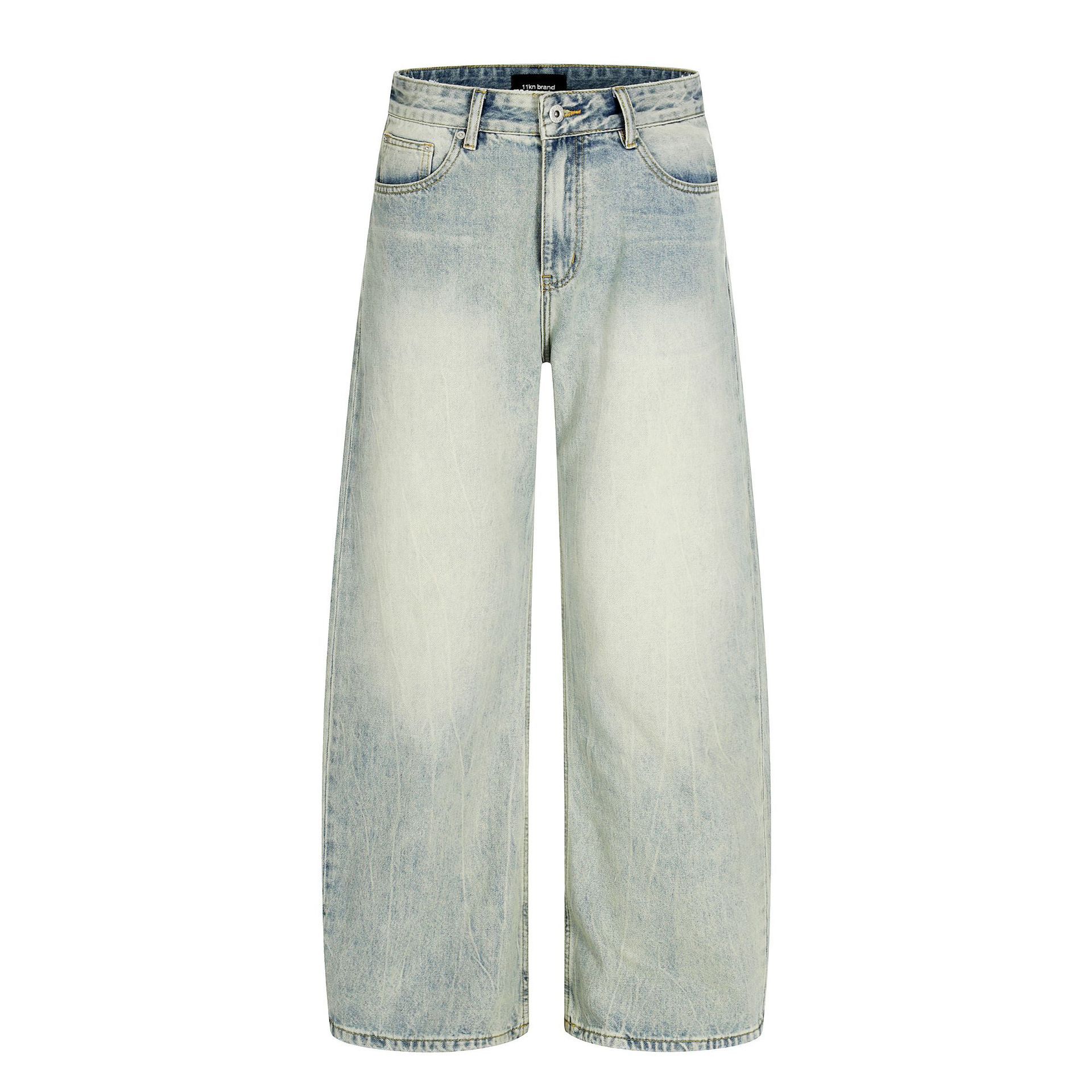Men's vintage distressed washed loose scimitar jeans