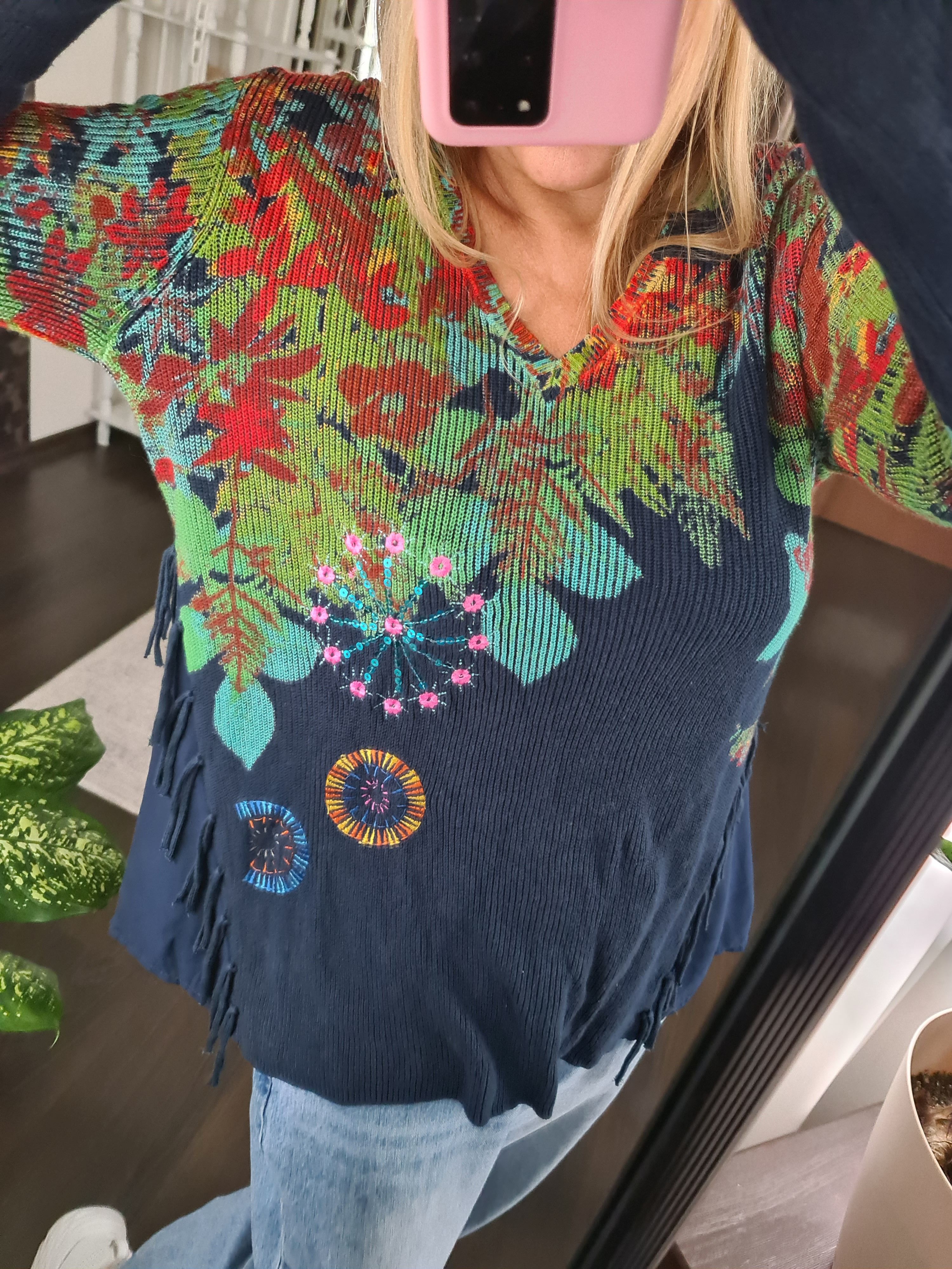 Desigual Vintage Desigual Y2K Flowers Print Sweater Size L / US 10 / IT 46 - 4 Thumbnail