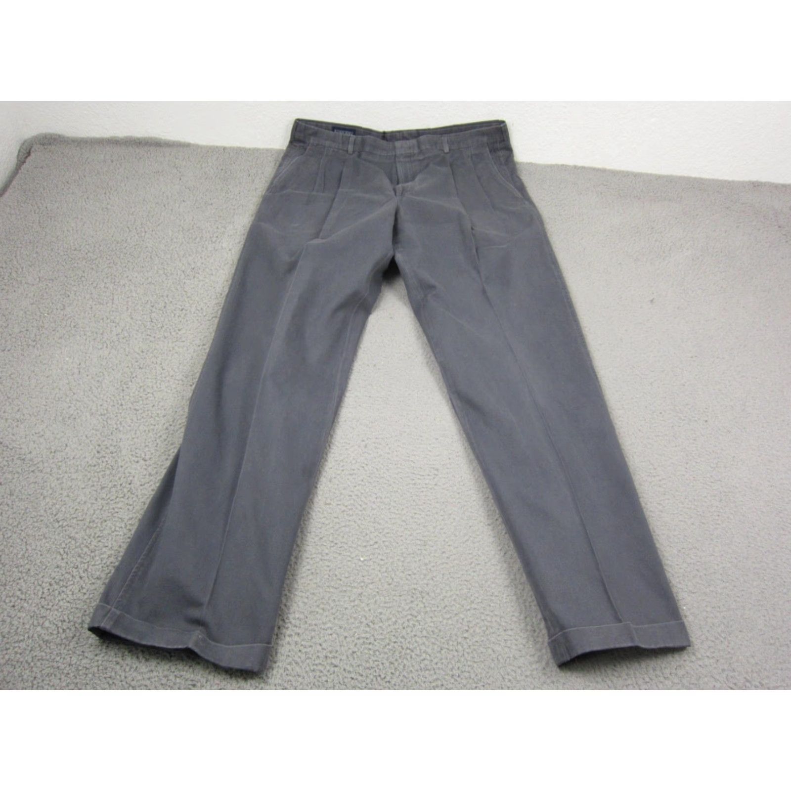 Lands' End VINTAGE Lands' End Pants Mens 40Lx35 Gray Cotton Pleated Dress Pants Straight Leg Regular Front Zip Button Waist 40 Inseam 35 Lacework? Size US 40 / EU 56 - 2 Thumbnail