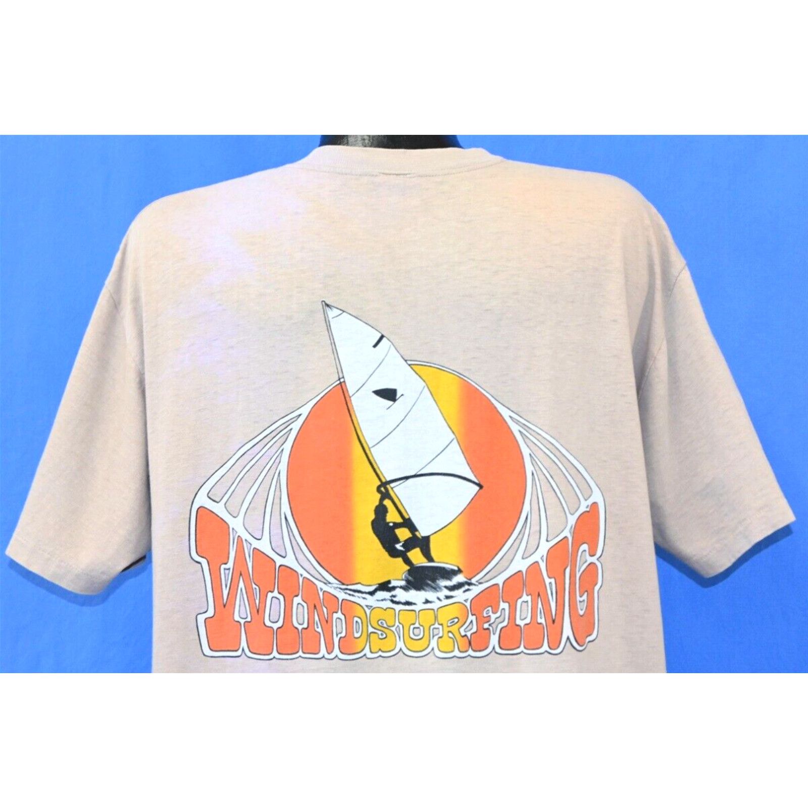 image of Vintage 70's Windsurfing Surf Culture Distressed Pocket Beige T-Shirt XL in White, Men's