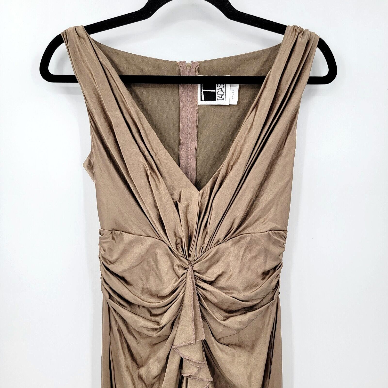Tadashi Shoji Tadashi Women's 6 Ruched Silk Formal Dress Gold w/ Train |  Grailed