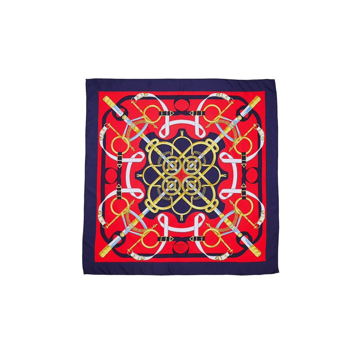 image of Hermes Carre 90 "eperon D'or" Silk Scarf Shawl in Red Navy, Women's