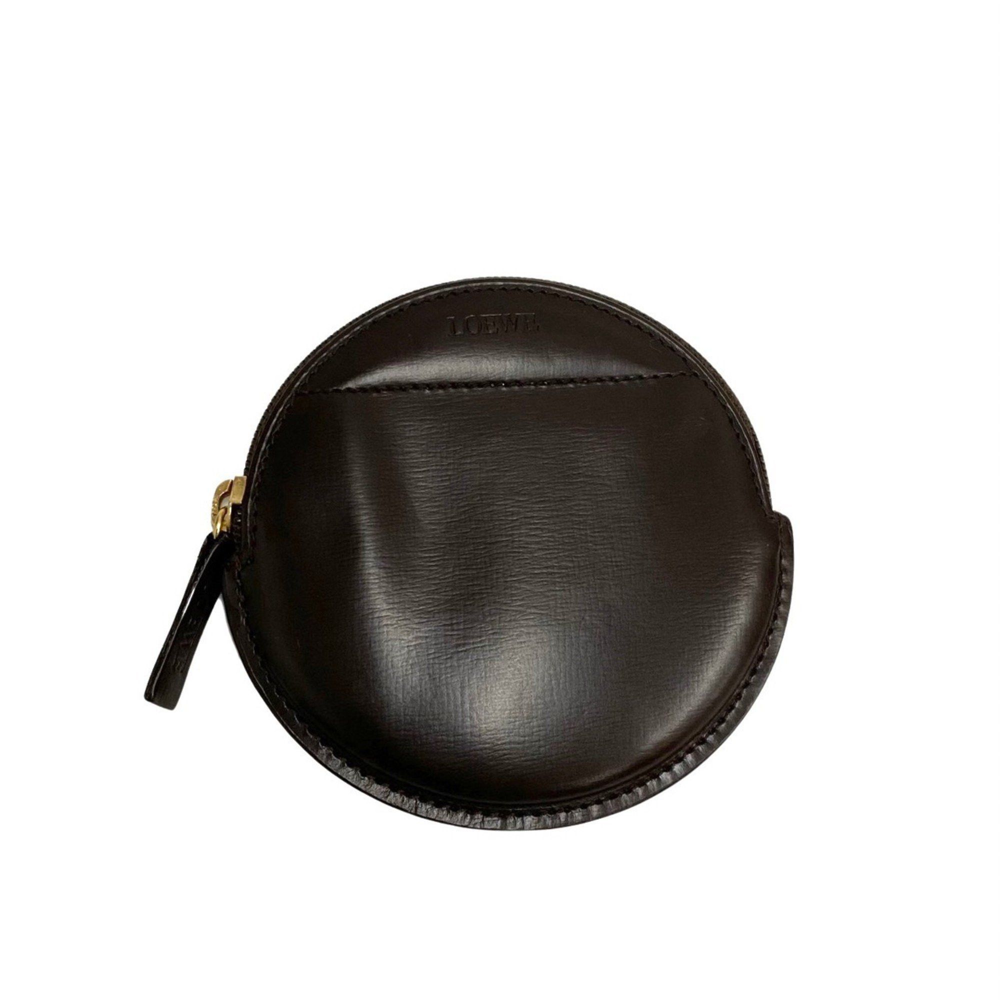 image of Loewe Anagram Logo All Leather Calf Genuine Mini Wallet Coin Case Purse Brown, Women's