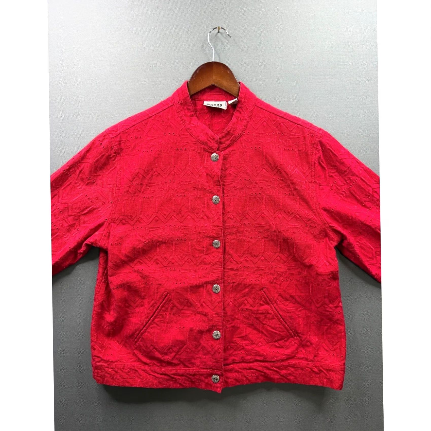 Vintage VINTAGE Chico's Design Jacket Womens Red Embroidered Eyelet Cotton Button Up Size XL Size XL / US 12-14 / IT 48-50 - 2 Thumbnail