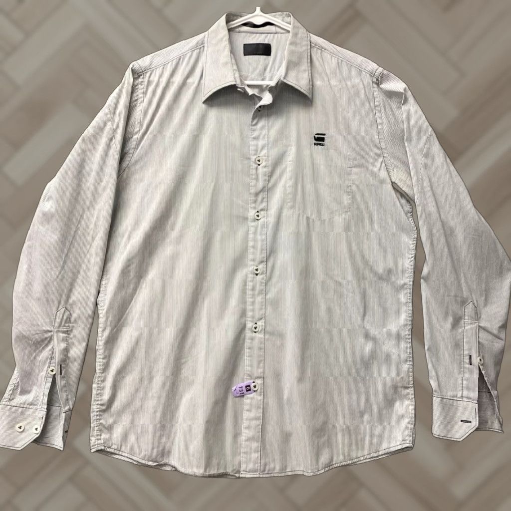G-Star G-Star Raw Men's Plaid Button-Up Shirt Long Sleeve Casual 82-87 M Gray Stripes Size US M / EU 48-50 / 2 - 1 Thumbnail