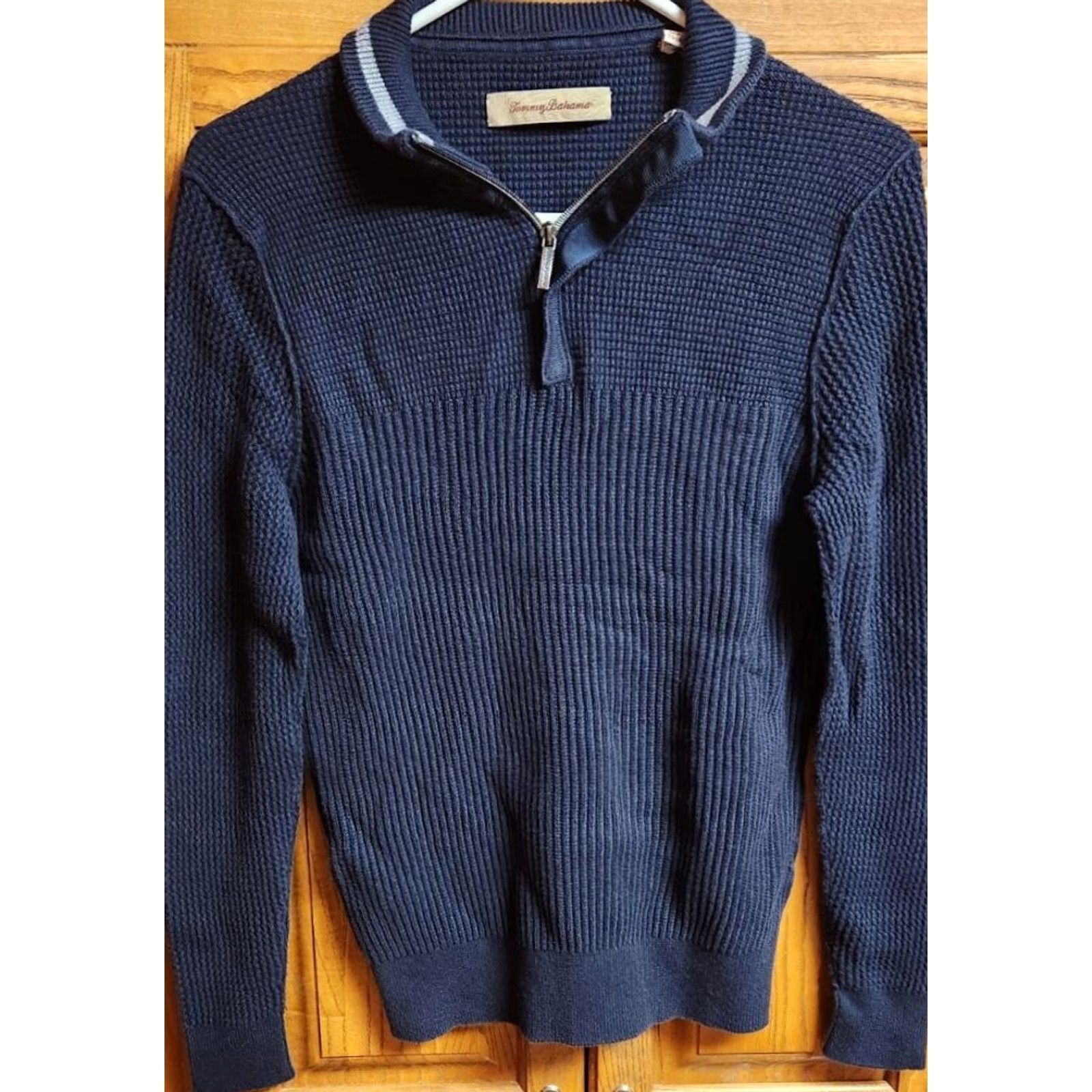 Tommy Bahama TOMMY BAHAMA Pullover 1/4 Zip Ribbed Cotton Dark Blue Knit Sweater Regular Unisex Adults Size S Size S / US 4 / IT 40 - 2 Thumbnail