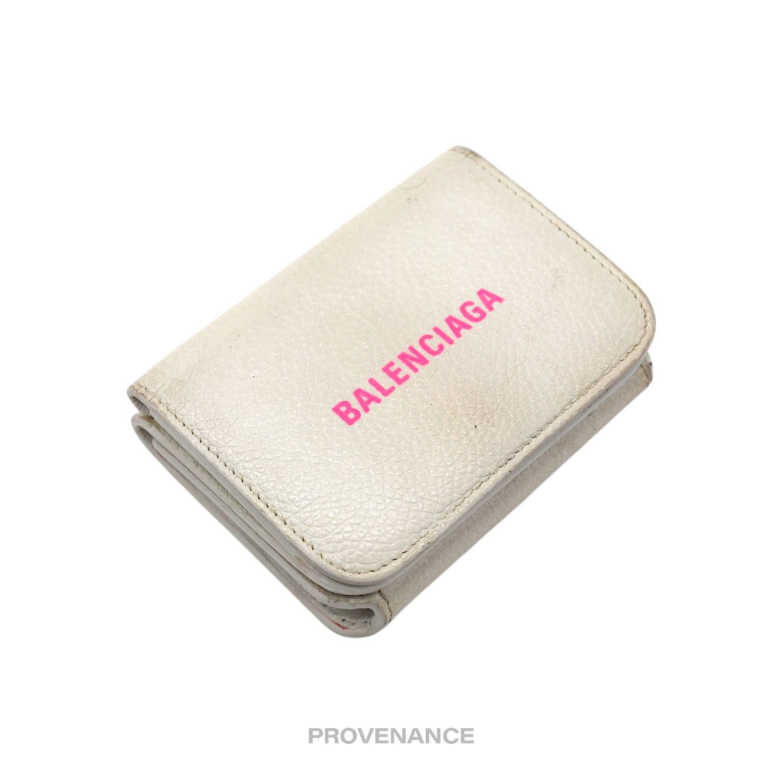 Balenciaga 🔴 Balenciaga Logo Trifold Wallet - White Leather Pink Size ONE SIZE - 4 Thumbnail