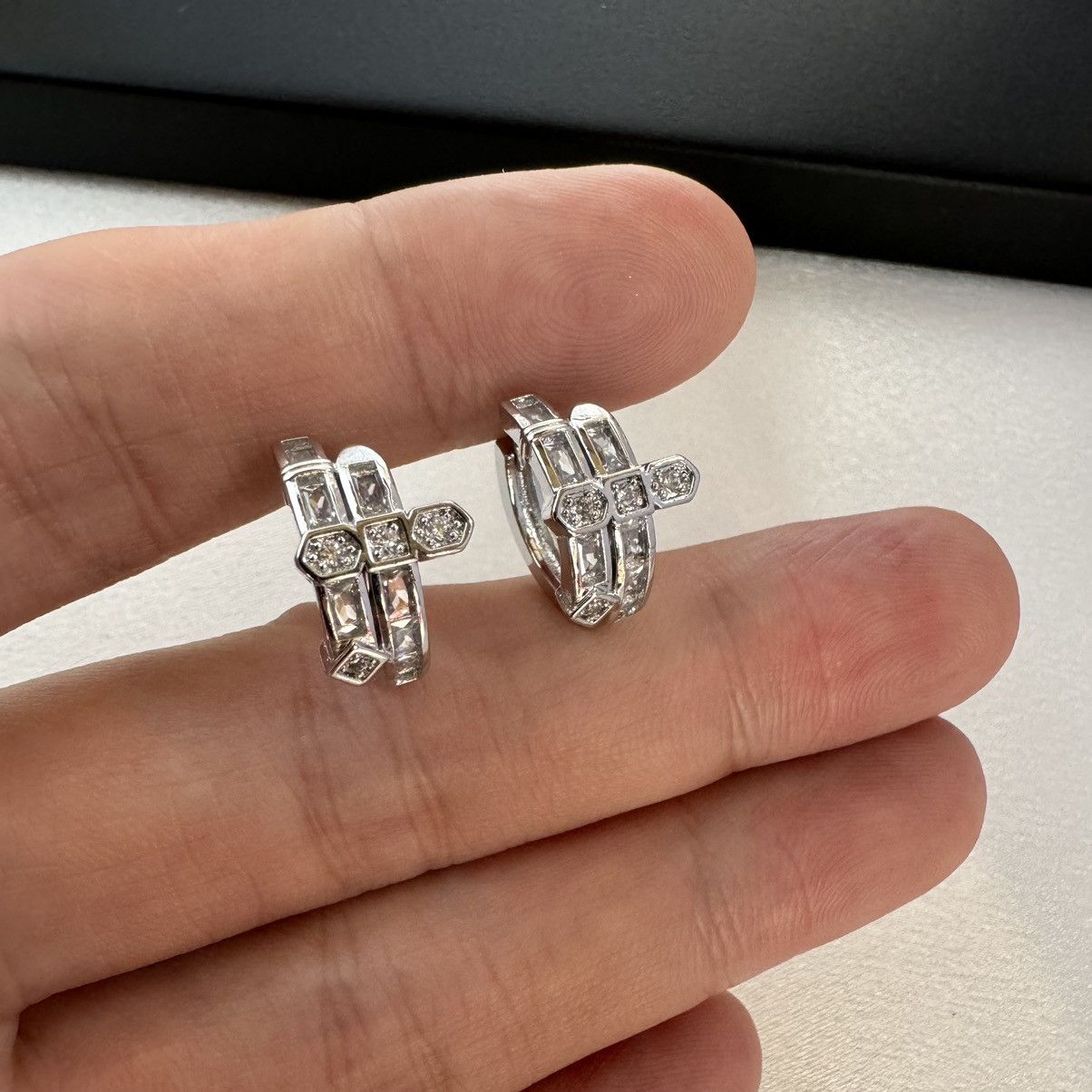 Other CZ Cross Hoop Earrings for Men Women,Hip Hop Unisex Style Size ONE SIZE - 4 Thumbnail