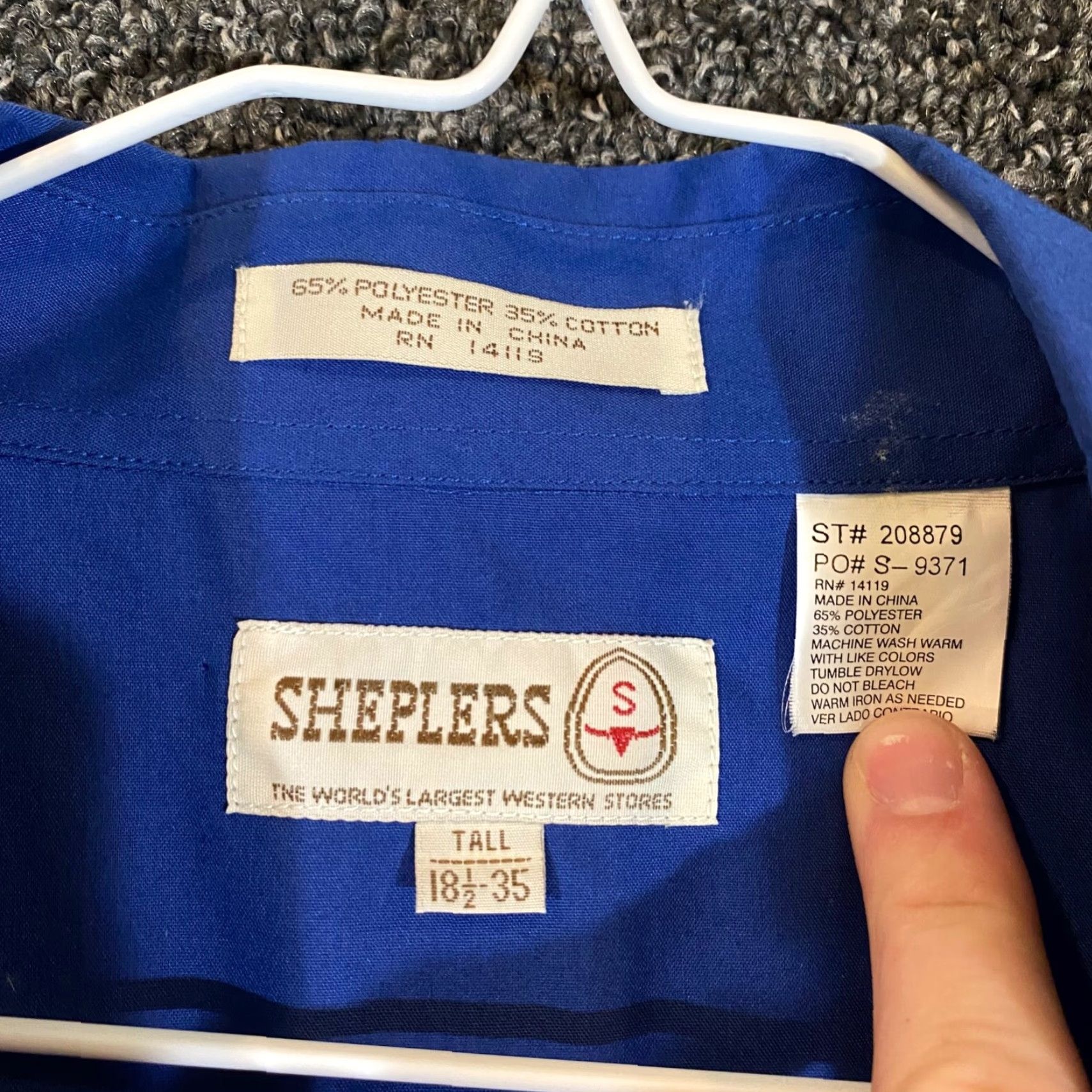 Vintage Sheplers Shirt Mens 18.5-35 Tall Blue Pearl Snap Western Cowboy Outdoors L/S Size US XXL / EU 58 / 5 - 2 Thumbnail