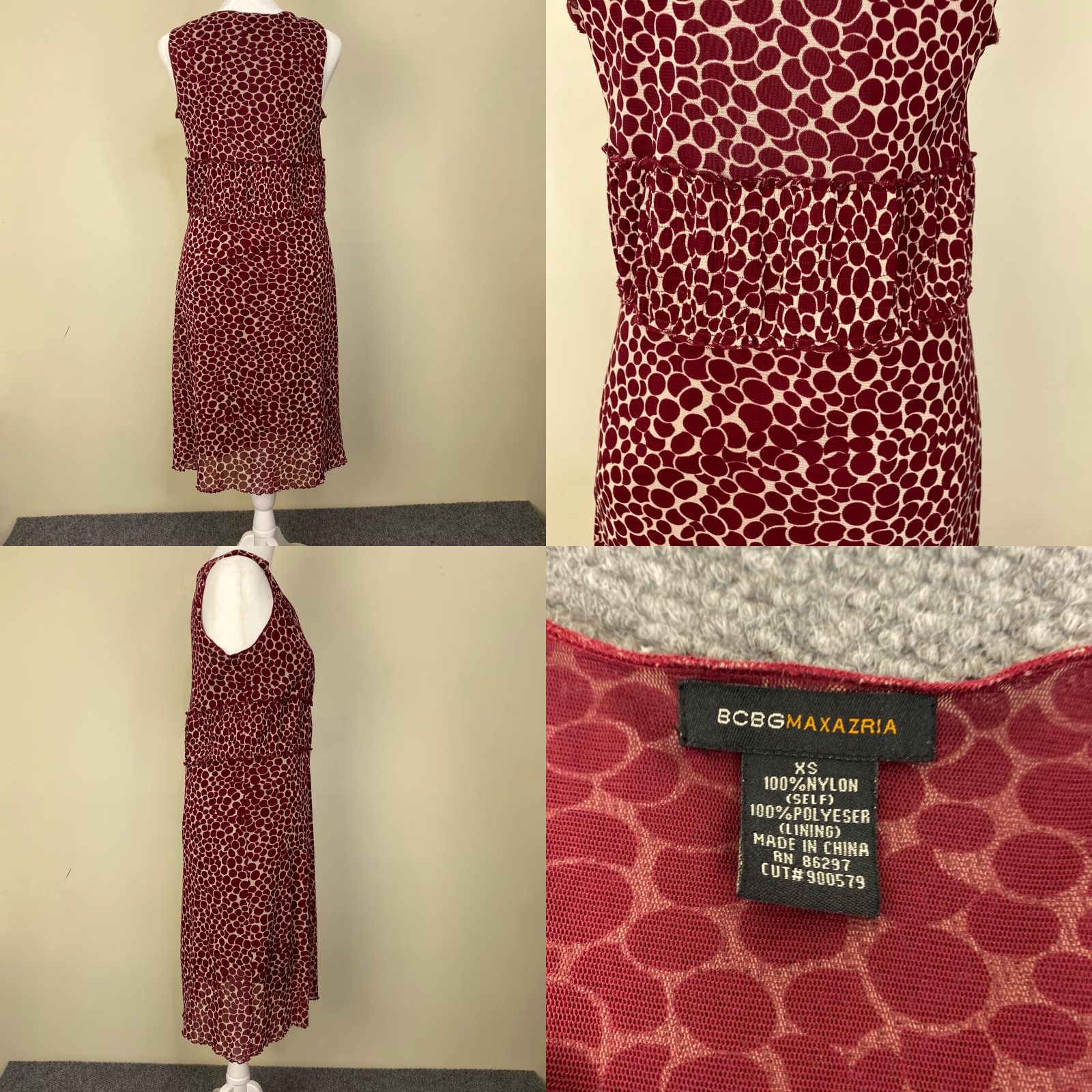Bcbgmaxazria BCBGMAXAZRIA Dress Women XS Burgundy Sleeveless Halter Lined A-Line Knee-Length Floral Casual Party Womens Size XS / US 0-2 / IT 36-38 - 8 Thumbnail