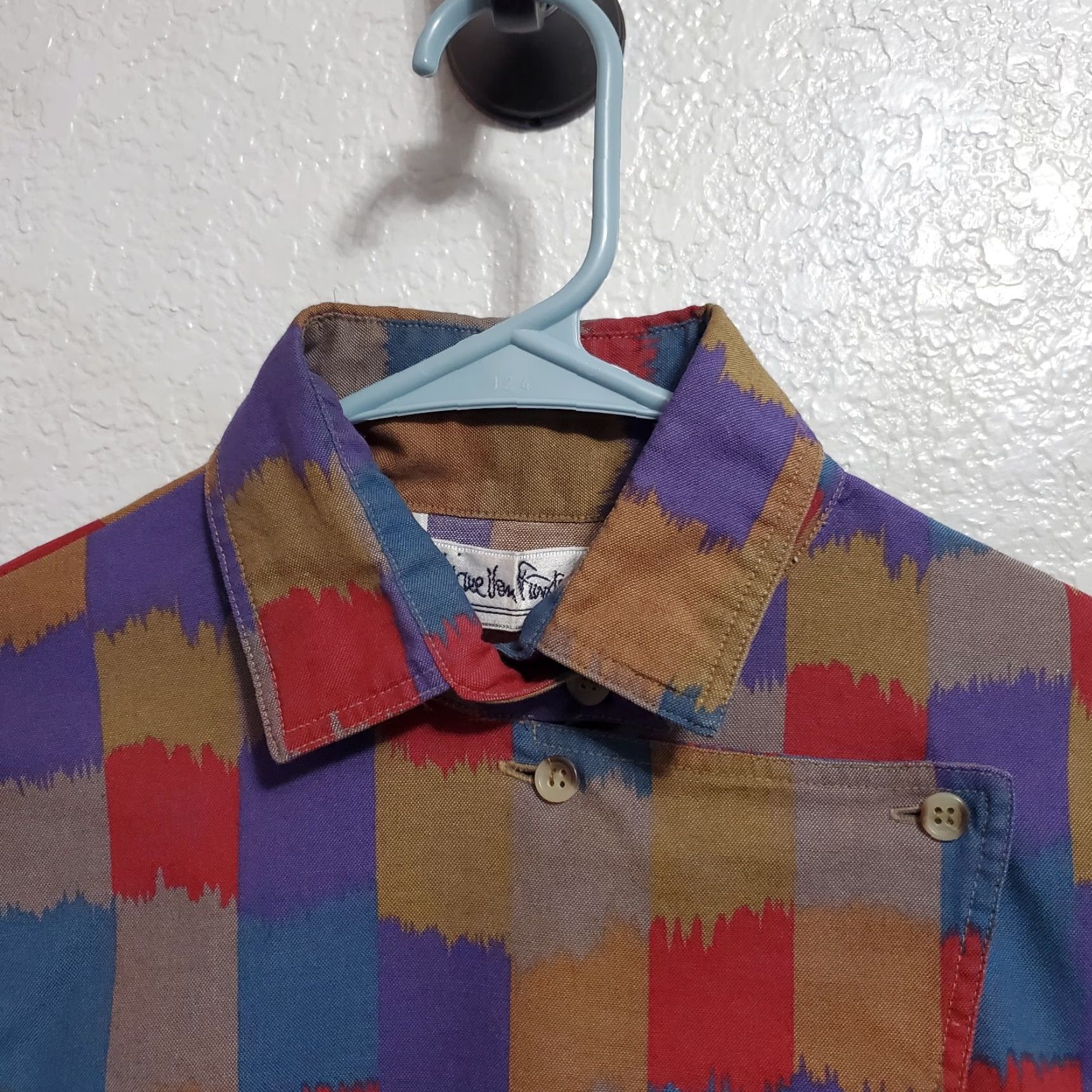 Diane von Furstenberg VINTAGE Diane von Furstenberg Top Womens 10 Geo Print Asymmetric Button Front Shirt FLAW Size L / US 10 / IT 46 - 5 Thumbnail